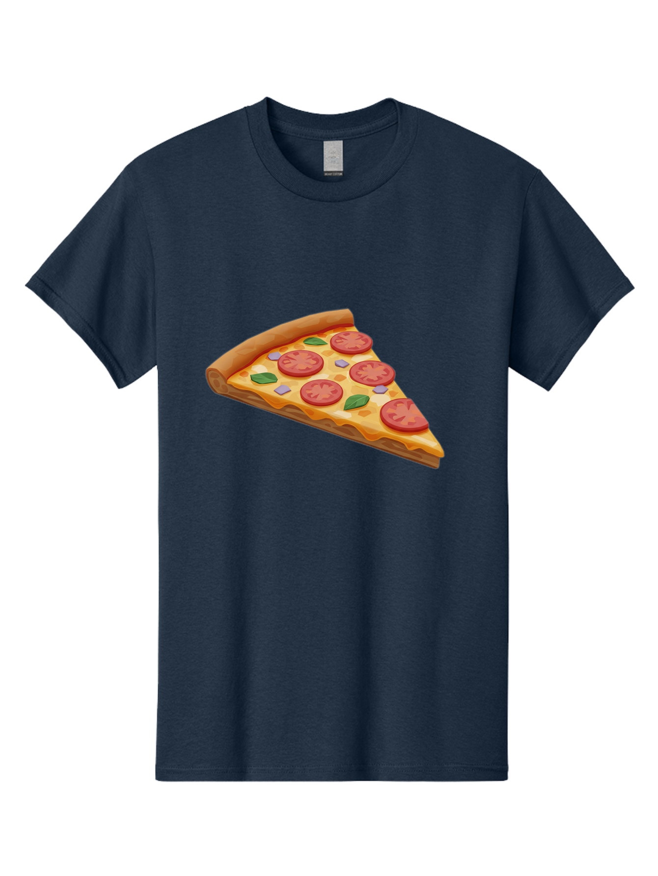 Pizza-Slice-4 Men'S Graphic Tee, 100% Cotton, Comfortable Casual Summer Wear, Machine Washable, Pizza Slice, Tomato Slices, Basil Leaves, Garlic, Melted Cheese, Crispy Crust, Italian Cuisine, Delicious Food, Savory Flavors Bac298