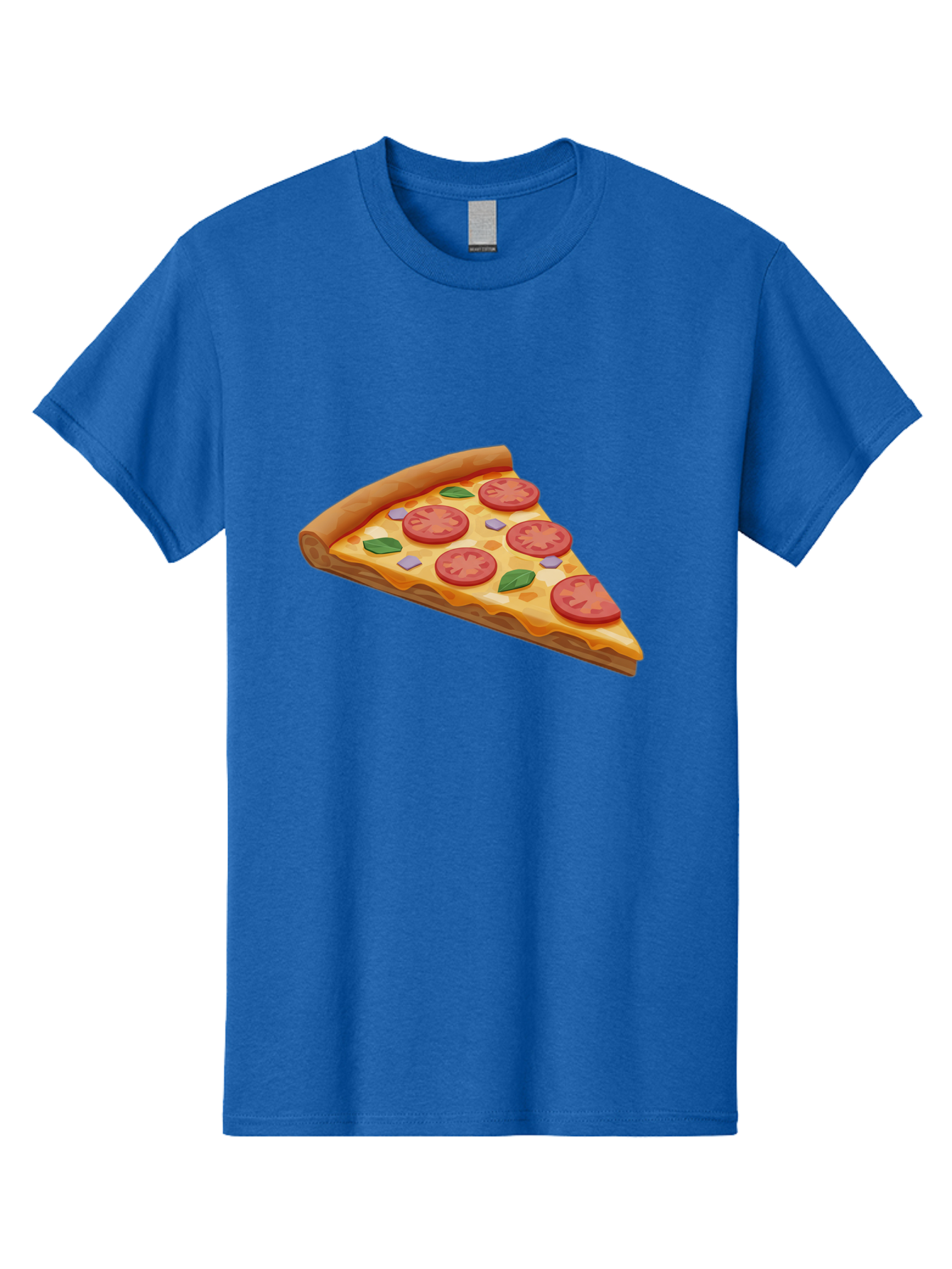 Pizza-Slice-4 Men'S Graphic Tee, 100% Cotton, Comfortable Casual Summer Wear, Machine Washable, Pizza Slice, Tomato Slices, Basil Leaves, Garlic, Melted Cheese, Crispy Crust, Italian Cuisine, Delicious Food, Savory Flavors Bac298