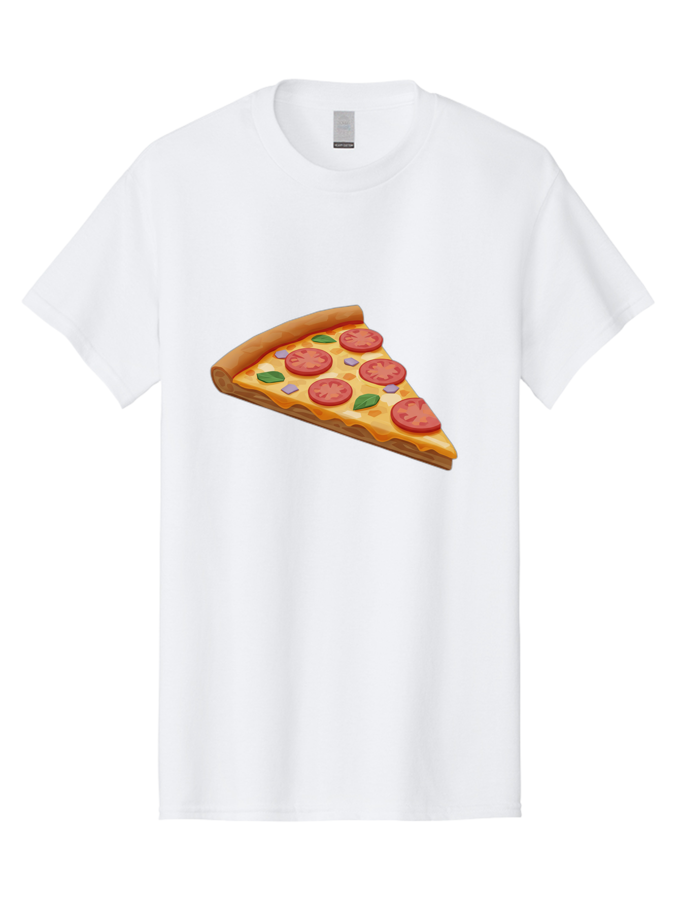 Pizza-Slice-4 Men'S Graphic Tee, 100% Cotton, Comfortable Casual Summer Wear, Machine Washable, Pizza Slice, Tomato Slices, Basil Leaves, Garlic, Melted Cheese, Crispy Crust, Italian Cuisine, Delicious Food, Savory Flavors Bac298