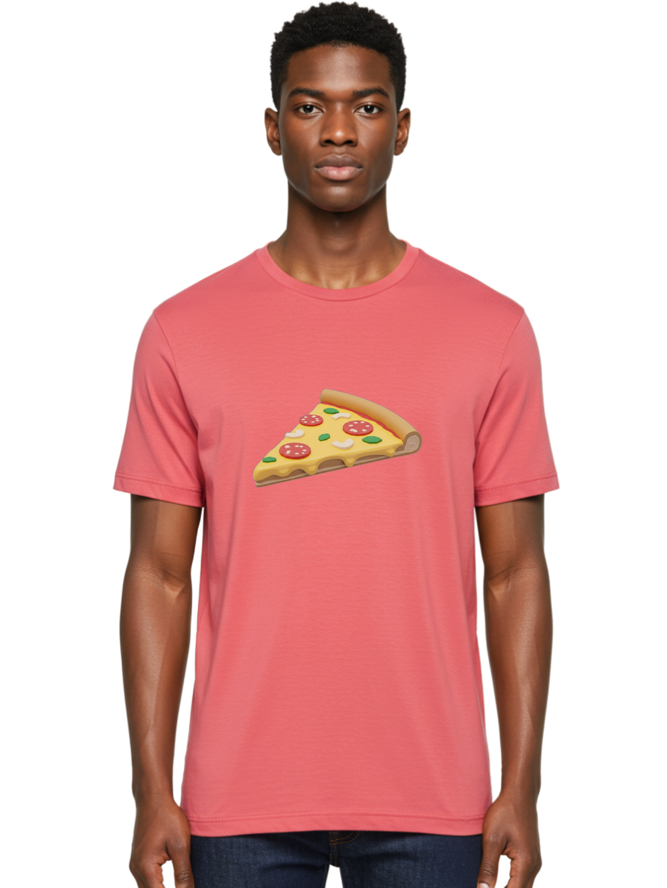 Pizza-Slice-5 Men'S Graphic Tee, 100% Cotton, Comfortable Casual Summer Wear, Machine Washable, Pizza Slice, Pepperoni Pizza, Melted Cheese, Green Peppers, White Onions, Italian Food, Dinner Ideas, Food Graphics, 3D Illustration, Pizza Topping Bac299