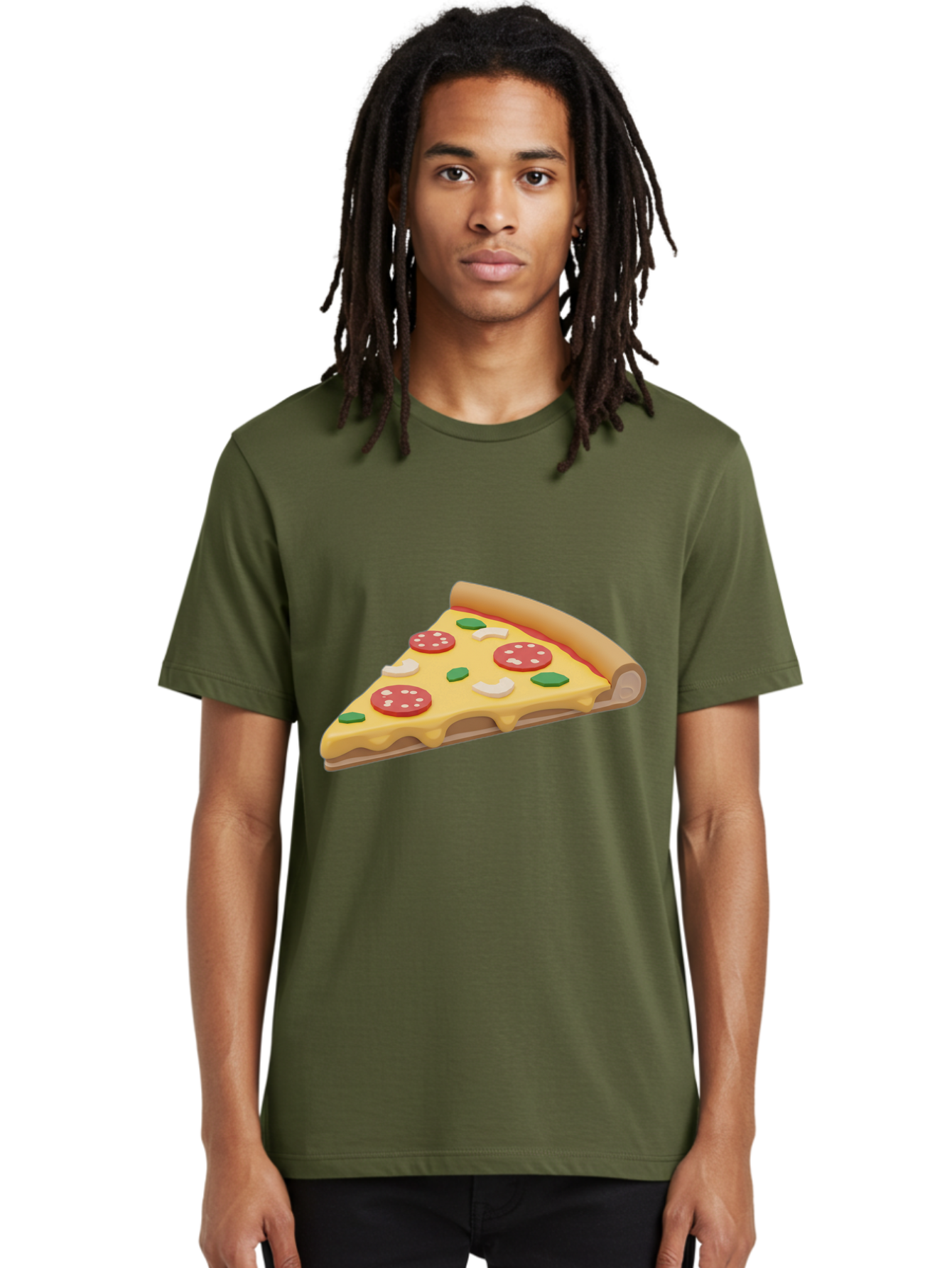 Pizza-Slice-5 Men'S Graphic Tee, 100% Cotton, Comfortable Casual Summer Wear, Machine Washable, Pizza Slice, Pepperoni Pizza, Melted Cheese, Green Peppers, White Onions, Italian Food, Dinner Ideas, Food Graphics, 3D Illustration, Pizza Topping Bac299