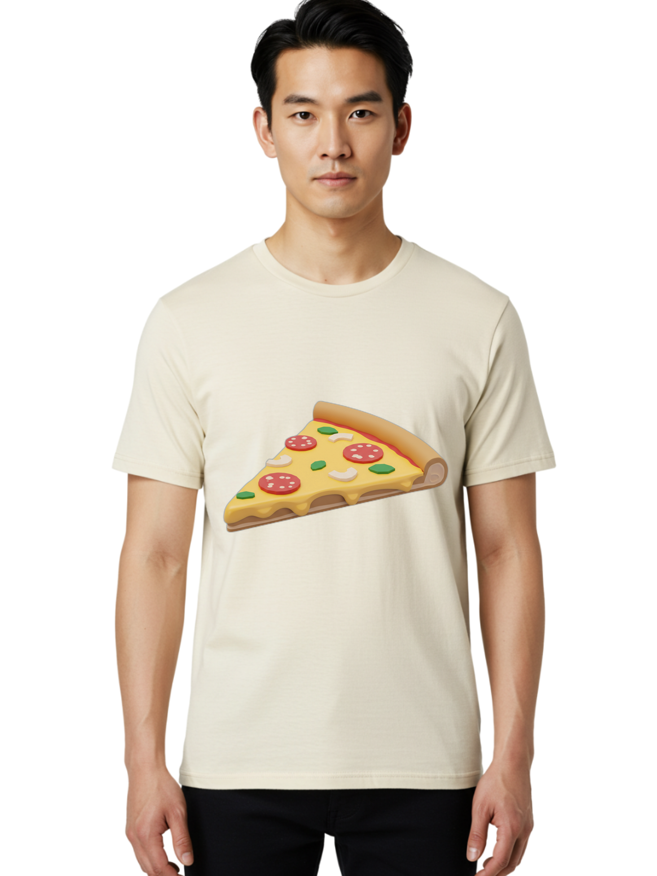 Pizza-Slice-5 Men'S Graphic Tee, 100% Cotton, Comfortable Casual Summer Wear, Machine Washable, Pizza Slice, Pepperoni Pizza, Melted Cheese, Green Peppers, White Onions, Italian Food, Dinner Ideas, Food Graphics, 3D Illustration, Pizza Topping Bac299