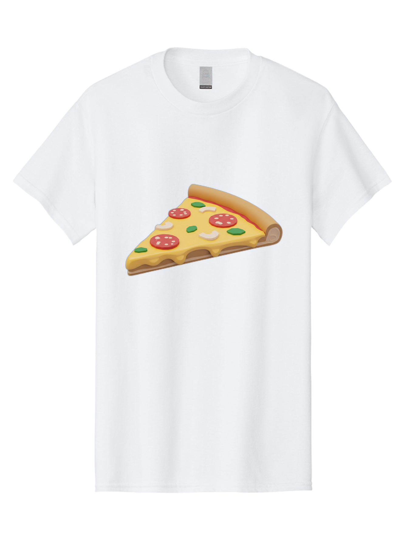 Pizza-Slice-5 Men'S Graphic Tee, 100% Cotton, Comfortable Casual Summer Wear, Machine Washable, Pizza Slice, Pepperoni Pizza, Melted Cheese, Green Peppers, White Onions, Italian Food, Dinner Ideas, Food Graphics, 3D Illustration, Pizza Topping Bac299
