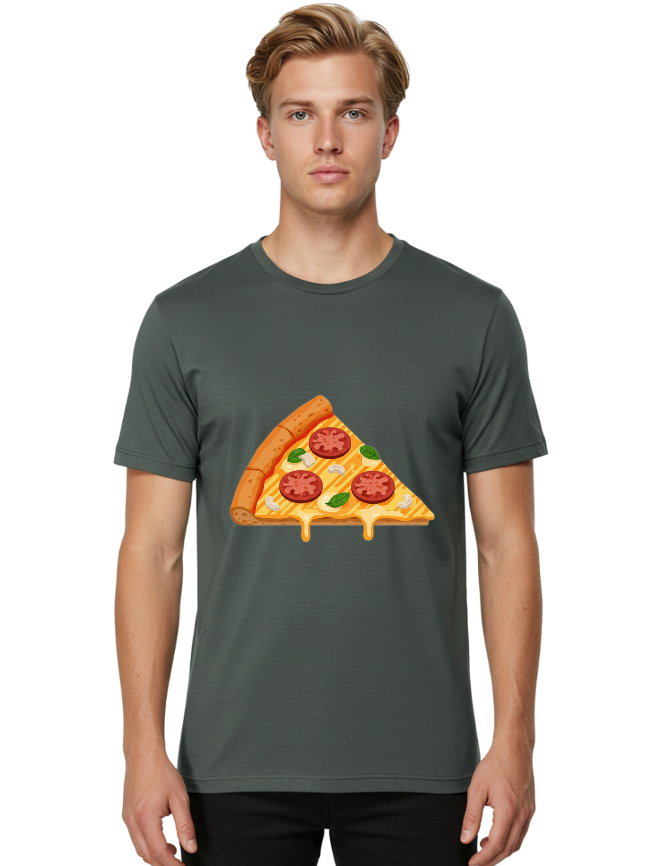 Pizza-Slice-6 Men'S Graphic Tee, 100% Cotton, Comfortable Casual Summer Wear, Machine Washable, Cheesy Pizza Slice, Pepperoni Pizza, Melty Cheese, Garlicky Flavor, Fresh Basil, Italian Cuisine, Savory Delight, Tasty Treat Bac300