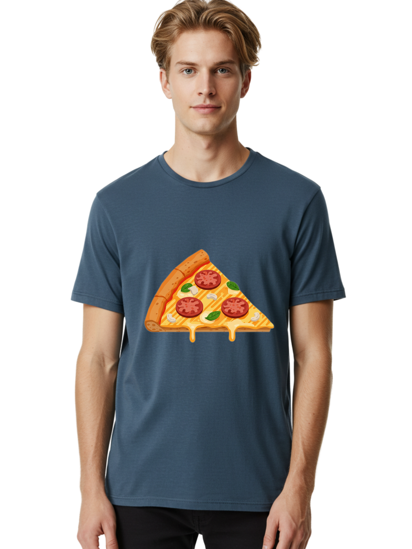 Pizza-Slice-6 Men'S Graphic Tee, 100% Cotton, Comfortable Casual Summer Wear, Machine Washable, Cheesy Pizza Slice, Pepperoni Pizza, Melty Cheese, Garlicky Flavor, Fresh Basil, Italian Cuisine, Savory Delight, Tasty Treat Bac300
