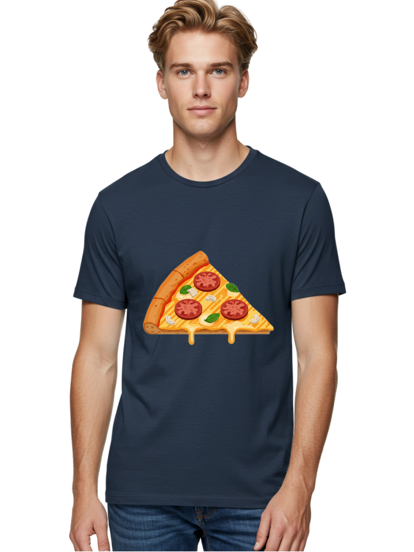 Pizza-Slice-6 Men'S Graphic Tee, 100% Cotton, Comfortable Casual Summer Wear, Machine Washable, Cheesy Pizza Slice, Pepperoni Pizza, Melty Cheese, Garlicky Flavor, Fresh Basil, Italian Cuisine, Savory Delight, Tasty Treat Bac300