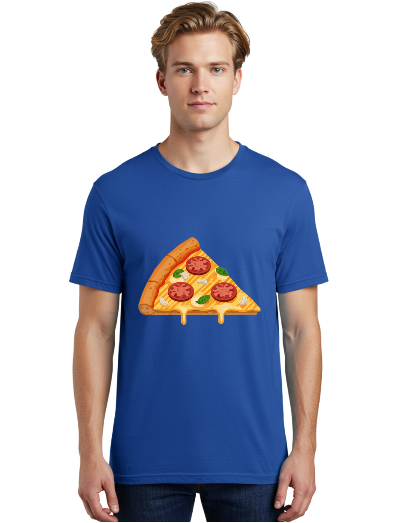 Pizza-Slice-6 Men'S Graphic Tee, 100% Cotton, Comfortable Casual Summer Wear, Machine Washable, Cheesy Pizza Slice, Pepperoni Pizza, Melty Cheese, Garlicky Flavor, Fresh Basil, Italian Cuisine, Savory Delight, Tasty Treat Bac300