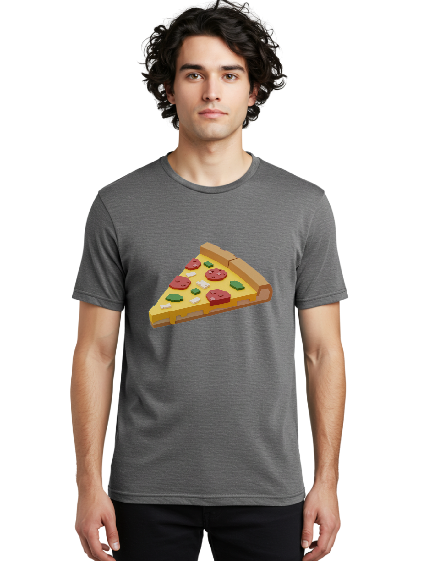 Pizza-Slice-7 Men'S Graphic Tee, 100% Cotton, Comfortable Casual Summer Wear, Machine Washable, 3D Pizza Slice, Cartoon-Style, Pepperoni, Green Peppers, Cheese, Crispy Crust, Tasty Toppings, Digital Art Bac301