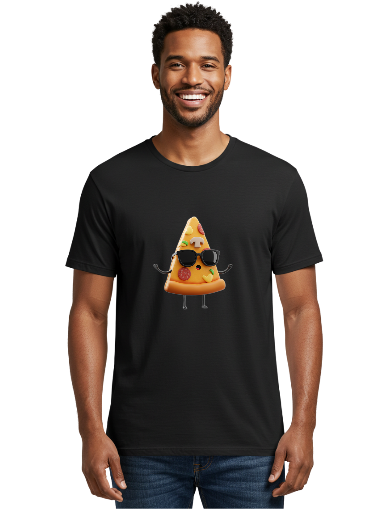 Pizza-Slice-8 Men'S Graphic Tee, 100% Cotton, Comfortable Casual Summer Wear, Machine Washable, Cool Pizza Slice, Cartoon Character, Sunglasses, Pepperoni, Mushrooms, Cheese, Fun, Quirky, Playful, Funny Character, 3D Illustration, Food Mascot, Bac302