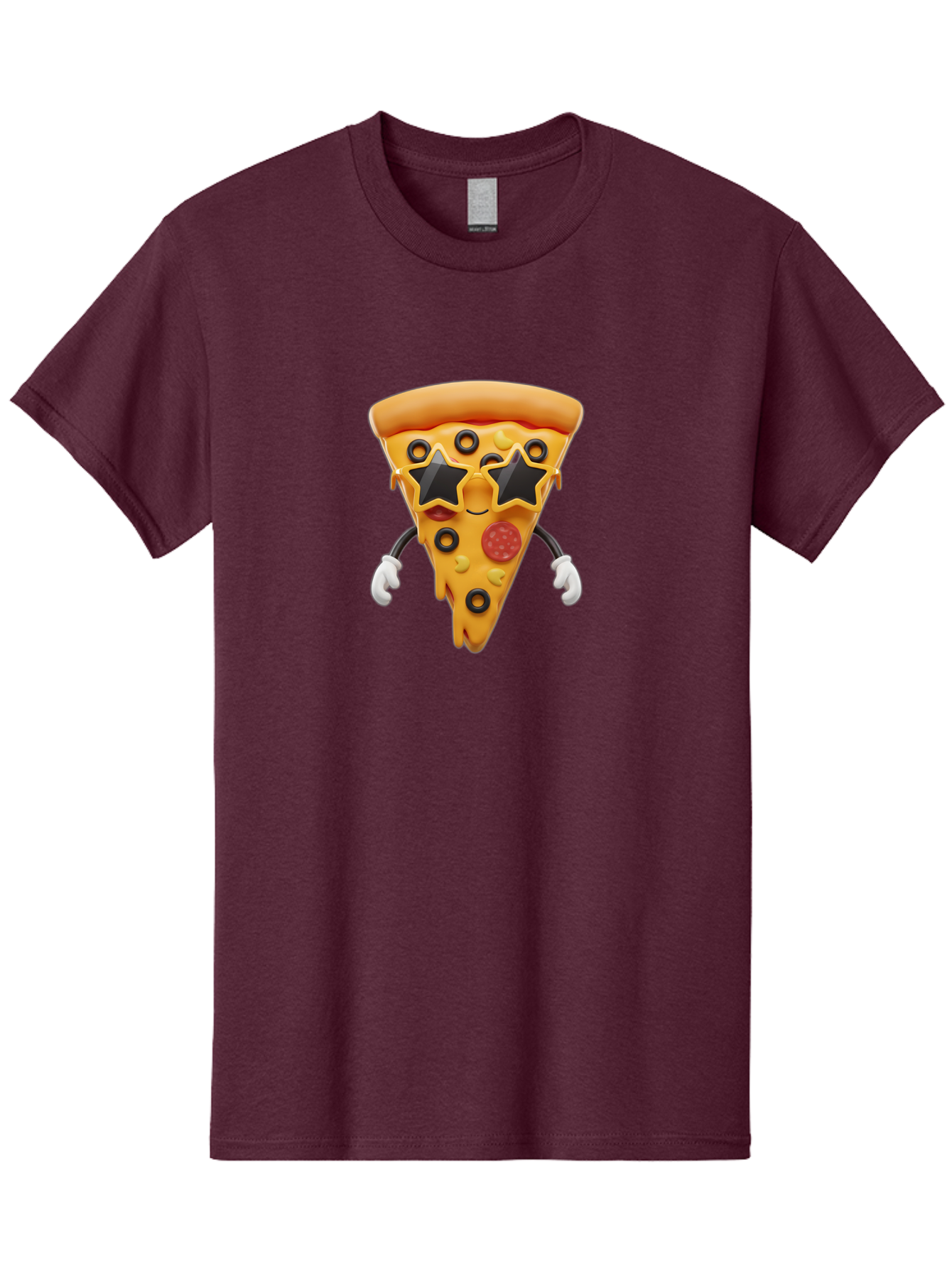 Pizza-Slice-Character Men'S Graphic Tee, 100% Cotton, Comfortable Casual Summer Wear, Machine Washable, Cartoon Pizza Slice, Pepperoni Pizza, Black Olives, Yellow Cheese, Star-Shaped Sunglasses, Cute Food, Funny Character, Cartoon Character, Bac305