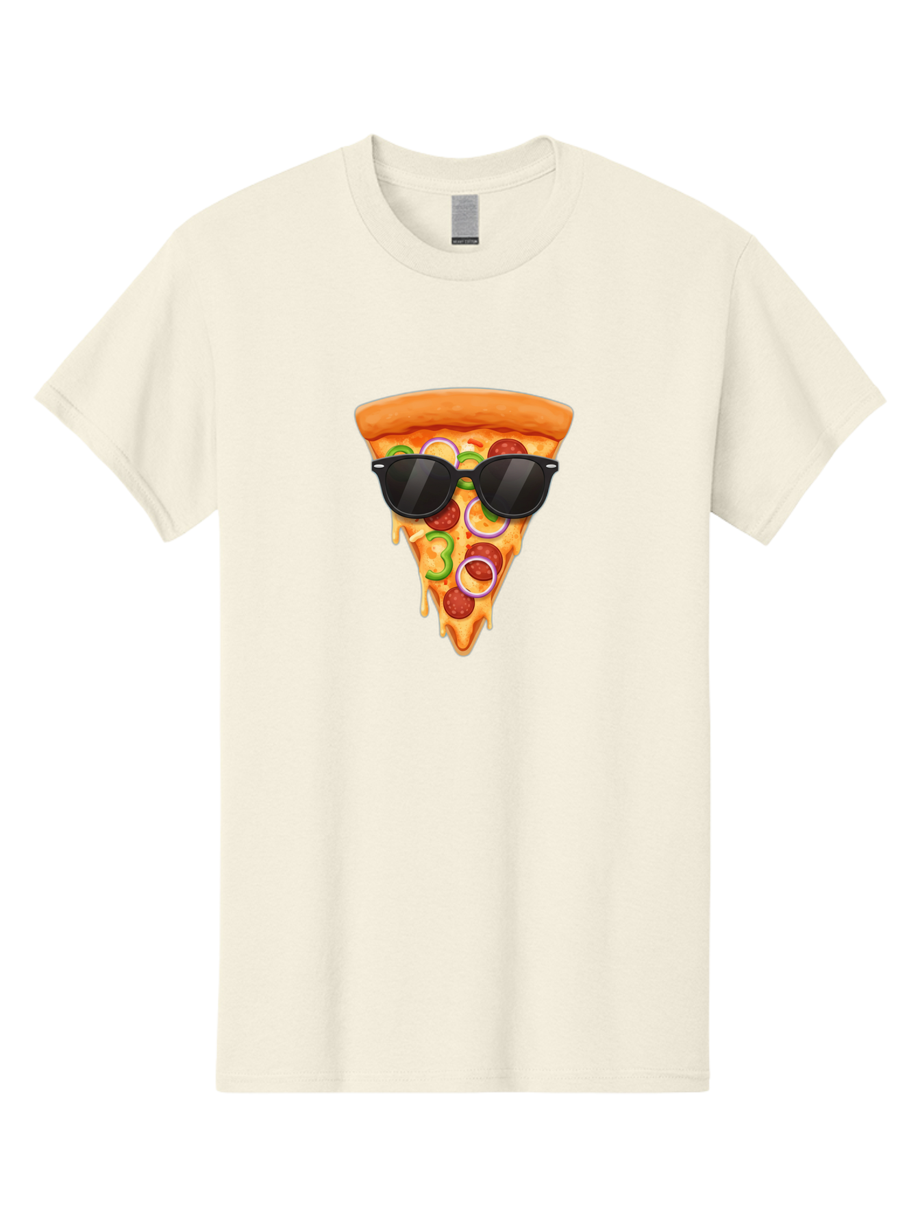 Pizza-Slice-Sunglasses-1 Men'S Graphic Tee, 100% Cotton, Comfortable Casual Summer Wear, Machine Washable, Pepperoni Pizza Slice, Cheesy Goodness, Melted Cheese, Jalapeno And Onion, Trendy Accessories, Sunglasses, Cool Pizza, Cartoon Pizza, Bac306