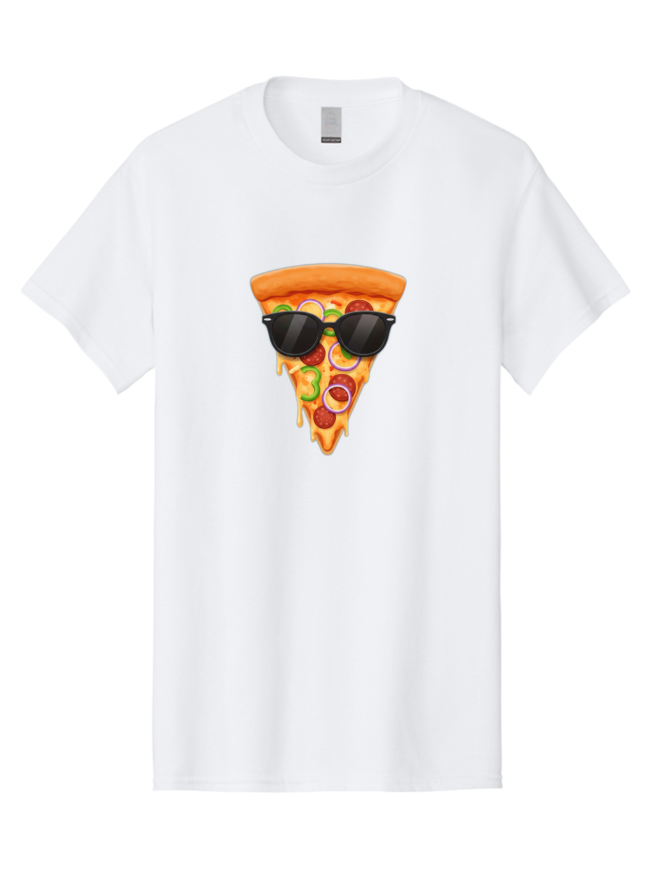 Pizza-Slice-Sunglasses-1 Men'S Graphic Tee, 100% Cotton, Comfortable Casual Summer Wear, Machine Washable, Pepperoni Pizza Slice, Cheesy Goodness, Melted Cheese, Jalapeno And Onion, Trendy Accessories, Sunglasses, Cool Pizza, Cartoon Pizza, Bac306