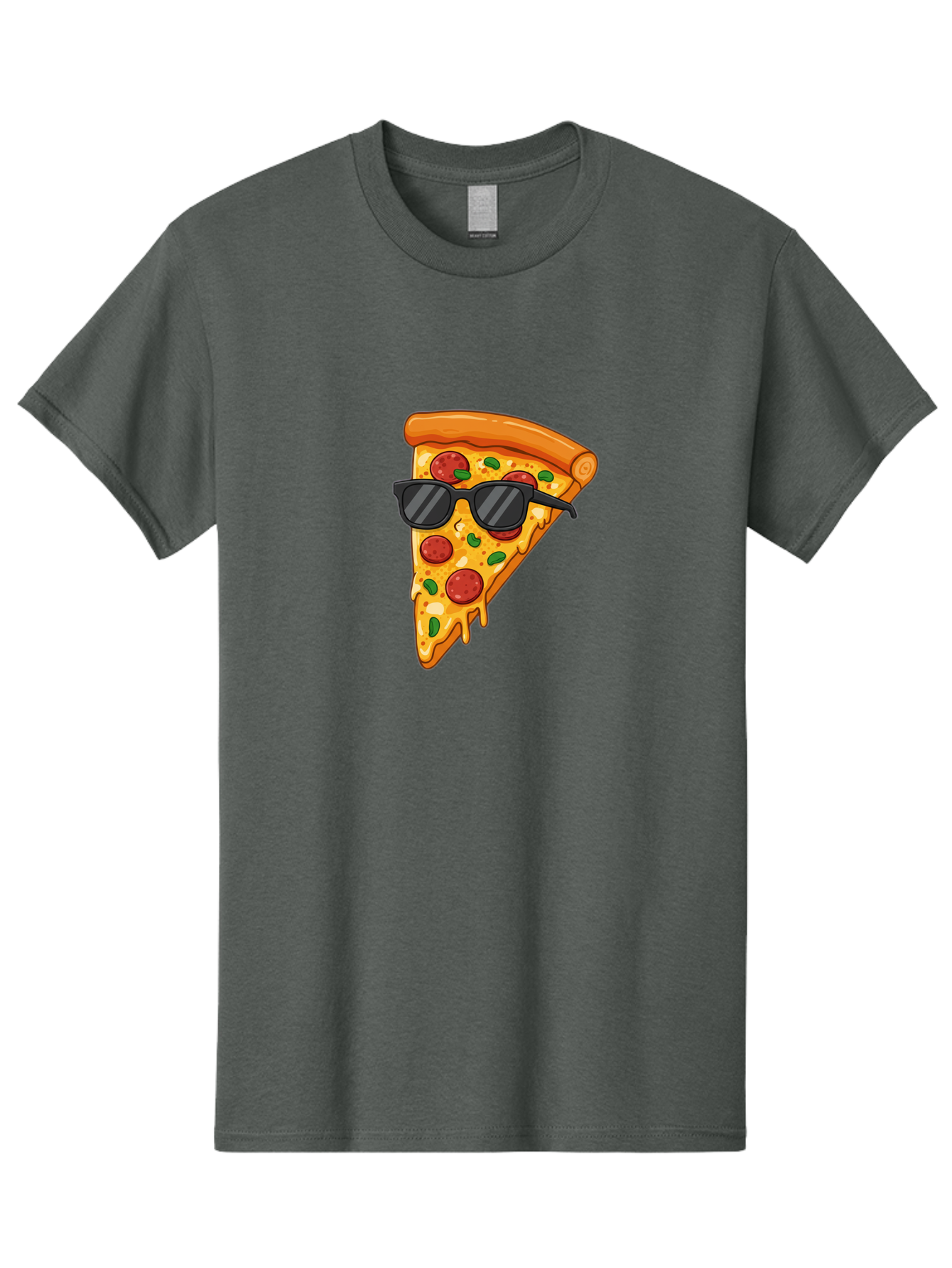 Pizza-Slice-Sunglasses-3 Men'S Graphic Tee, 100% Cotton, Comfortable Casual Summer Wear, Machine Washable, Pizza Slice With Sunglasses, Pepperoni Pizza, Cheesy Goodness, Melted Cheese, Green Peppers, Trendy Food, Fun Illustration, Casual Vibe, Bac308