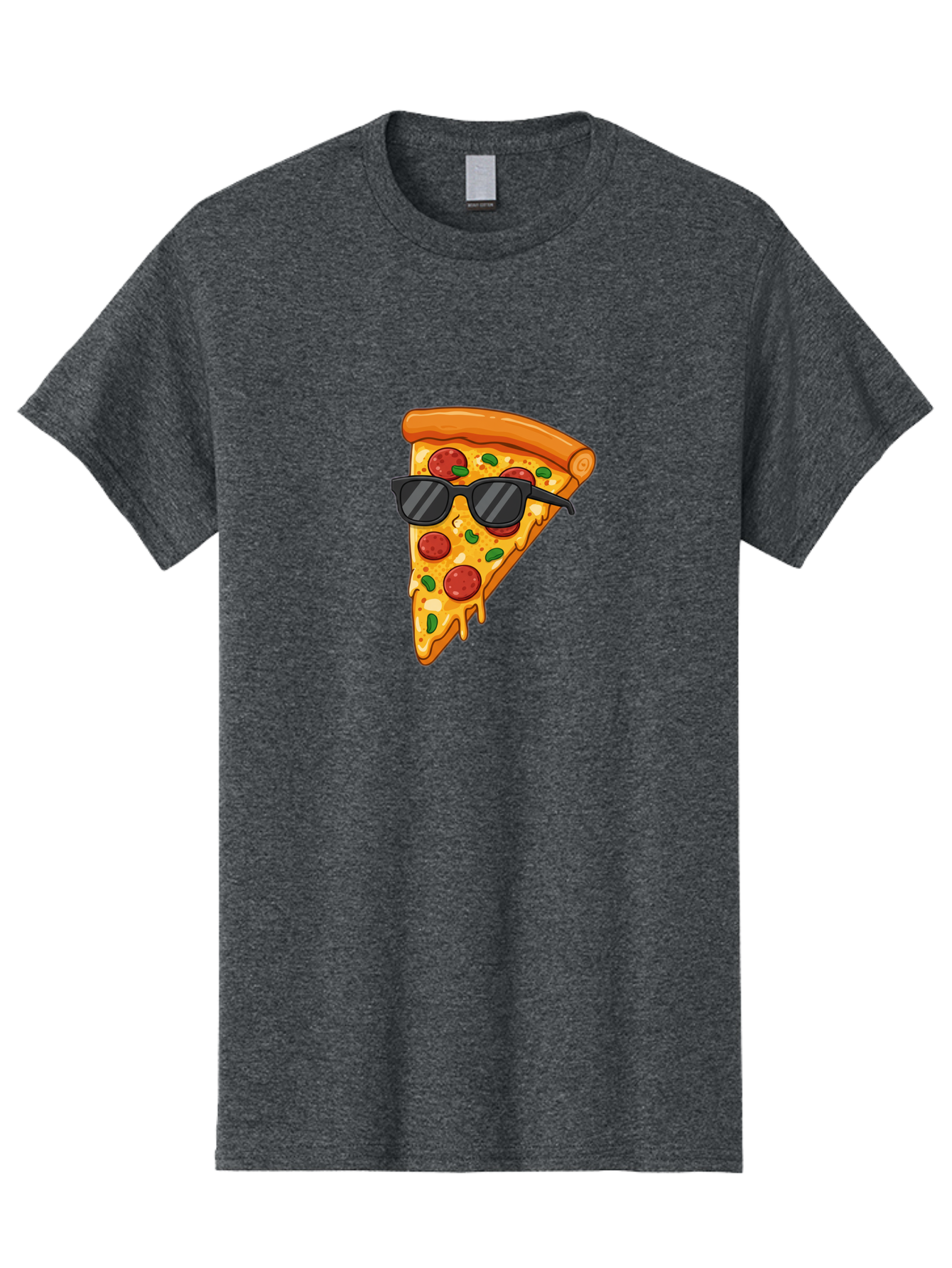 Pizza-Slice-Sunglasses-3 Men'S Graphic Tee, 100% Cotton, Comfortable Casual Summer Wear, Machine Washable, Pizza Slice With Sunglasses, Pepperoni Pizza, Cheesy Goodness, Melted Cheese, Green Peppers, Trendy Food, Fun Illustration, Casual Vibe, Bac308