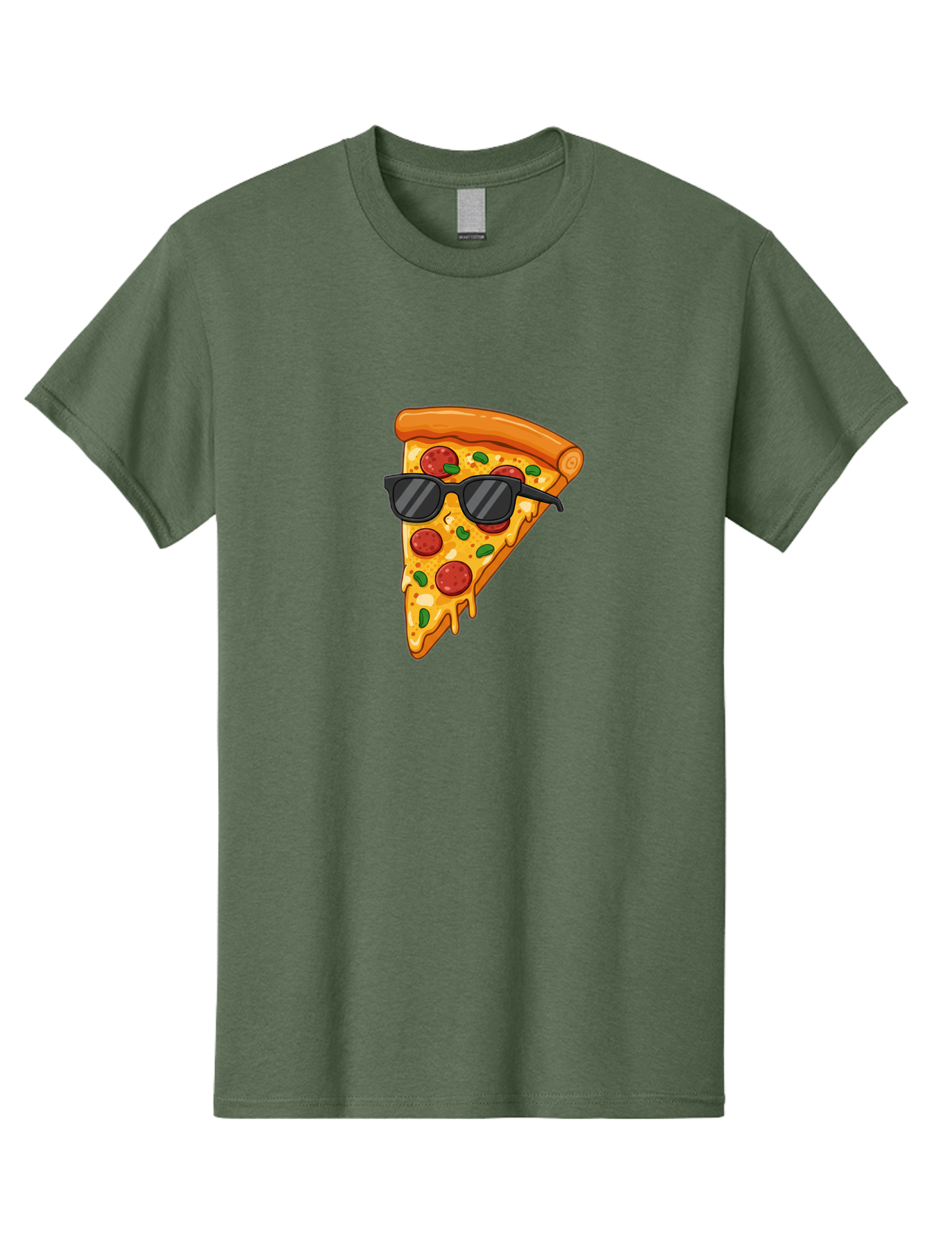 Pizza-Slice-Sunglasses-3 Men'S Graphic Tee, 100% Cotton, Comfortable Casual Summer Wear, Machine Washable, Pizza Slice With Sunglasses, Pepperoni Pizza, Cheesy Goodness, Melted Cheese, Green Peppers, Trendy Food, Fun Illustration, Casual Vibe, Bac308