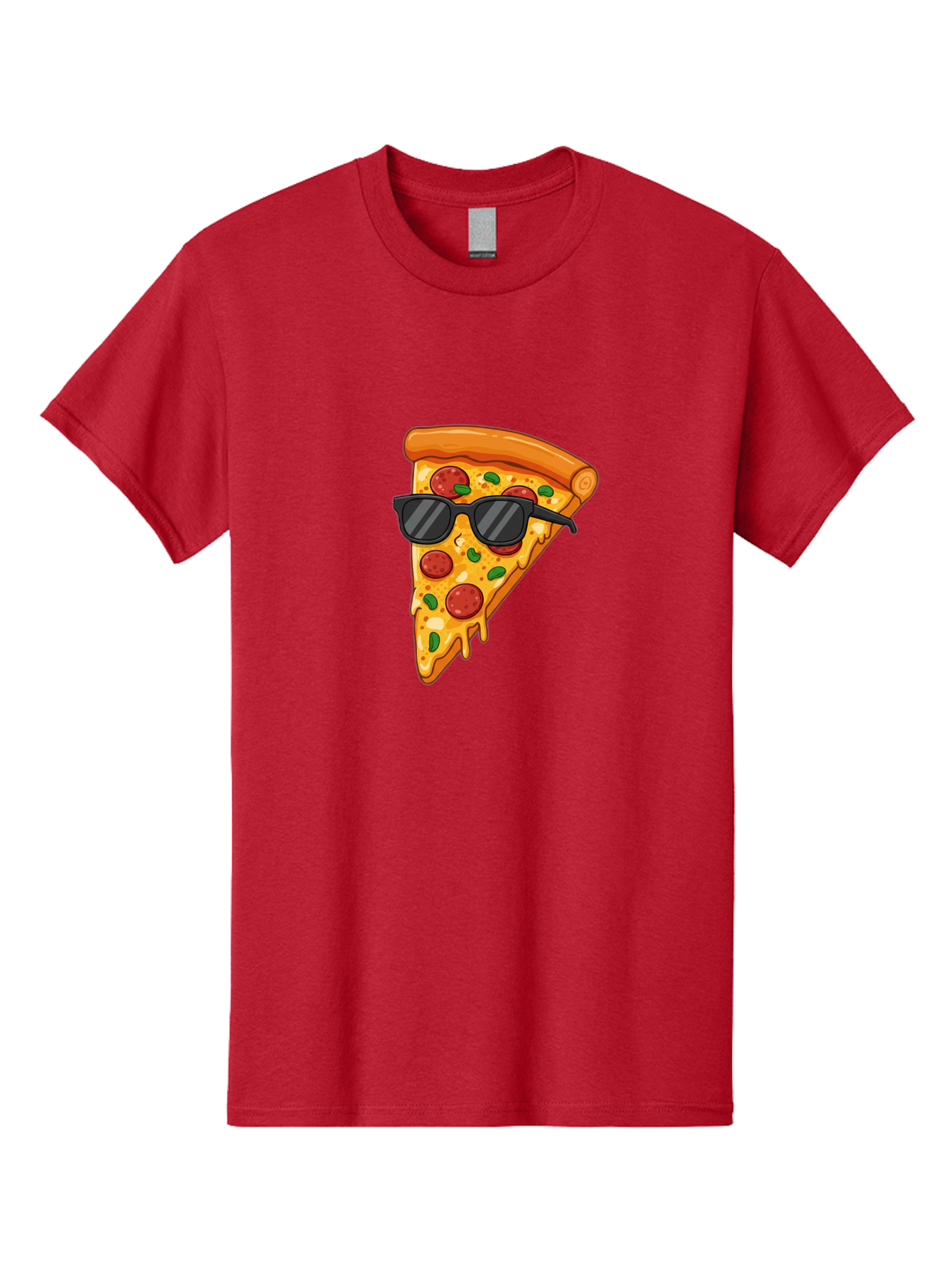 Pizza-Slice-Sunglasses-3 Men'S Graphic Tee, 100% Cotton, Comfortable Casual Summer Wear, Machine Washable, Pizza Slice With Sunglasses, Pepperoni Pizza, Cheesy Goodness, Melted Cheese, Green Peppers, Trendy Food, Fun Illustration, Casual Vibe, Bac308