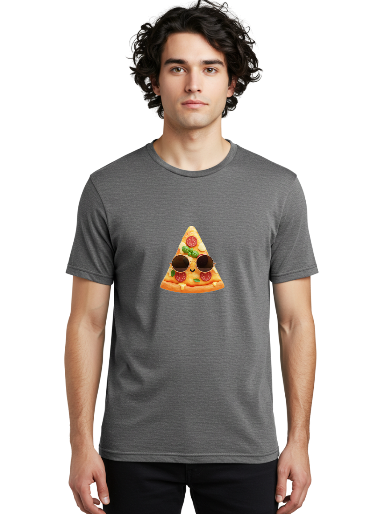 Pizza-Slice-Sunglasses-Emoji Men'S Graphic Tee, 100% Cotton, Comfortable Casual Summer Wear, Machine Washable, Funny Pizza Slice, Cool Sunglasses, Pepperoni Pizza, Cheese Pizza, Happy Face, Cartoon Character, Humorous Graphic, Cheesy Goodness, Bac309