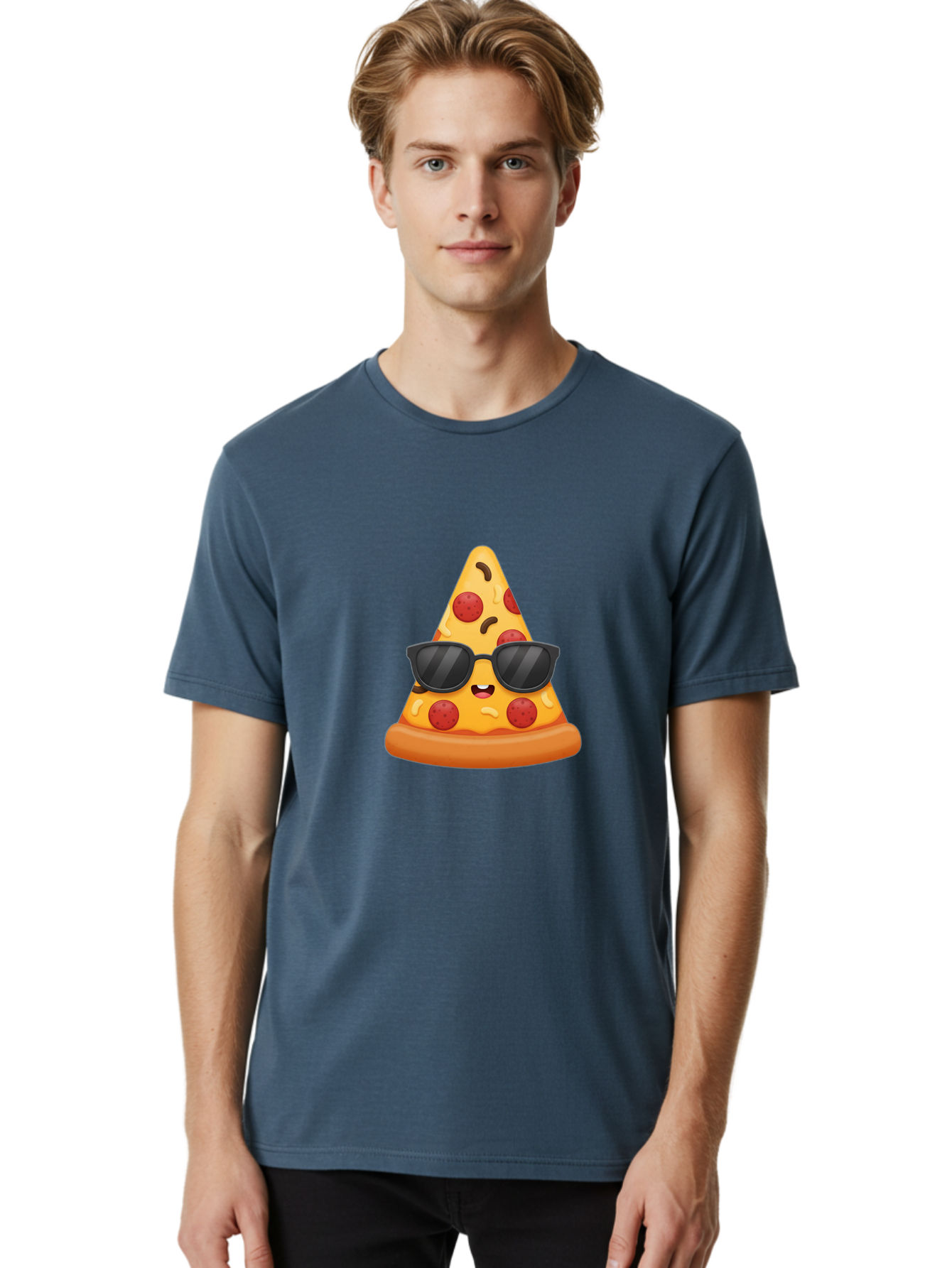 Pizza-Slice-Sunglasses Men'S Graphic Tee, 100% Cotton, Comfortable Casual Summer Wear, Machine Washable, Pizza Slice With Sunglasses, Cool Pizza, Cartoon Food, Pepperoni Pizza, Fun Design, Playful Character, Trendy Emojis Bac310