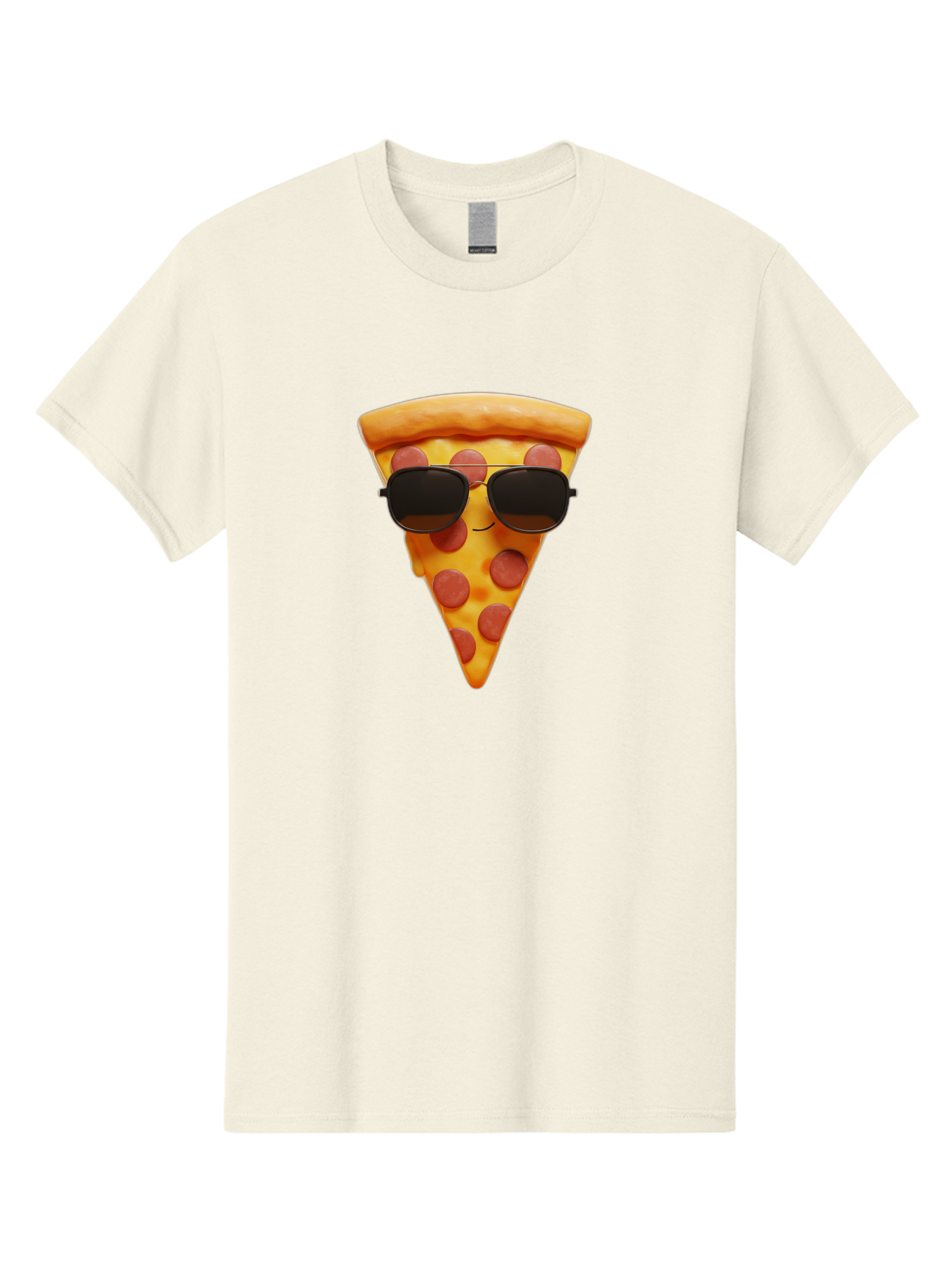 Pizza-Slice-With-Sunglasses-1 Men'S Graphic Tee, 100% Cotton, Comfortable Casual Summer Wear, Machine Washable, Pepperoni Pizza Slice, Cool Pizza, Sunglasses, Smiley Face, Cartoon Character, Funny Food, Playful Illustration, Casual Dining, Bac312