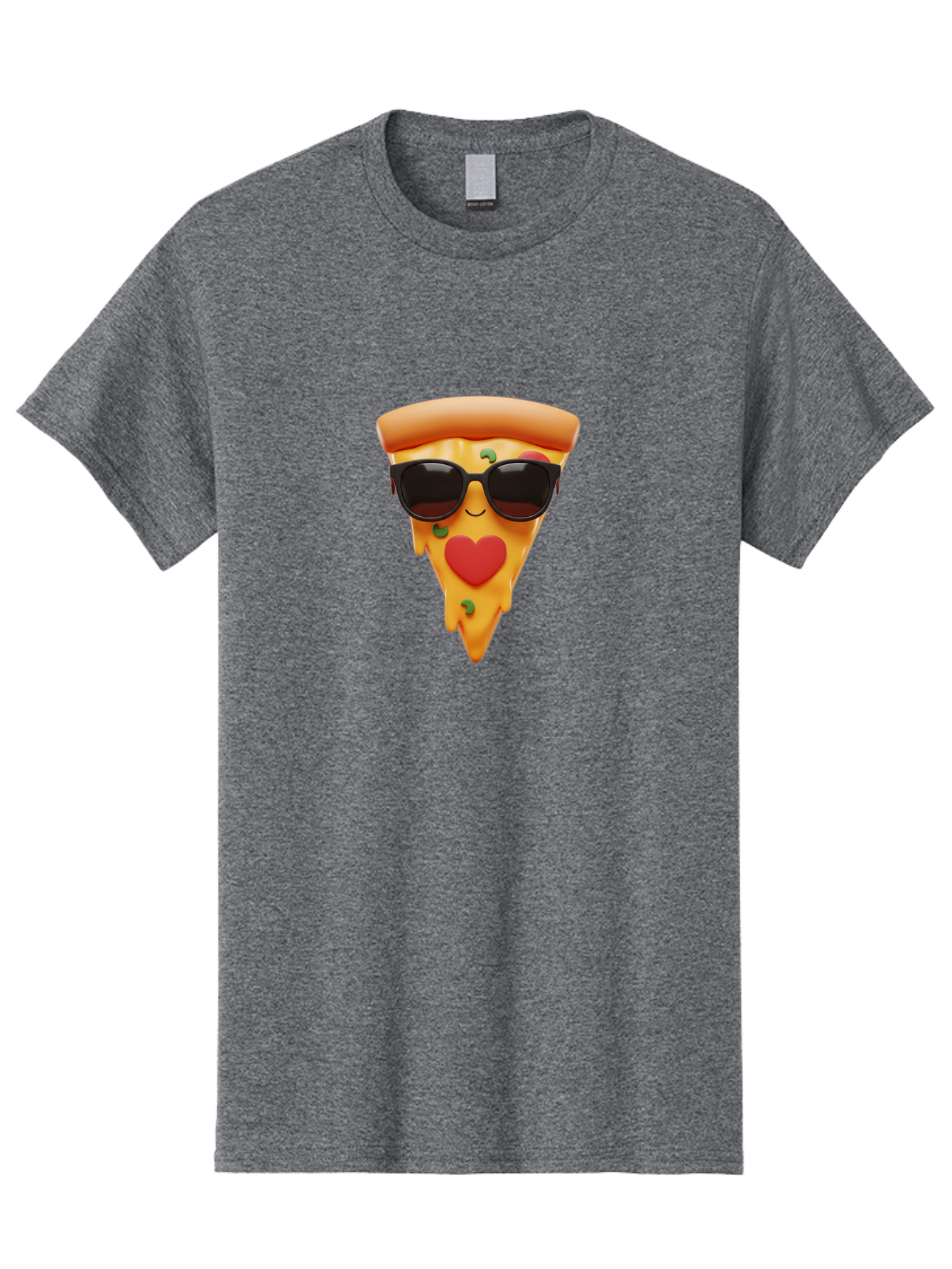 Pizza-Slice-With-Sunglasses Men'S Graphic Tee, 100% Cotton, Comfortable Casual Summer Wear, Machine Washable, Cool Pizza Slice, Sunglasses, Heart-Shaped Mouth, Cartoon Character, Cheesy Goodness, Foodie Fun, Playful Vibe, Tasty Treat, Bac315