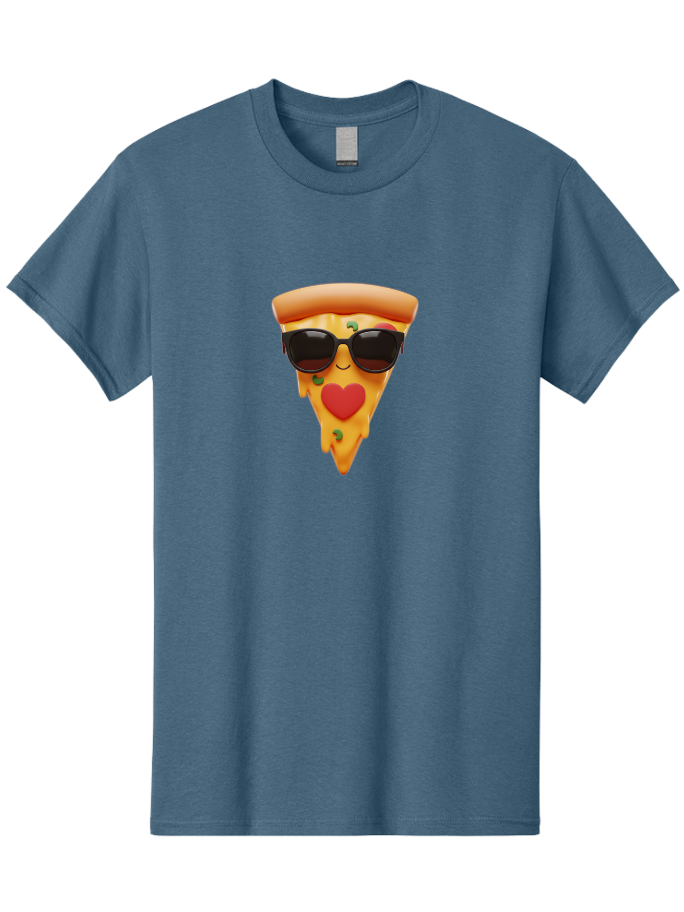 Pizza-Slice-With-Sunglasses Men'S Graphic Tee, 100% Cotton, Comfortable Casual Summer Wear, Machine Washable, Cool Pizza Slice, Sunglasses, Heart-Shaped Mouth, Cartoon Character, Cheesy Goodness, Foodie Fun, Playful Vibe, Tasty Treat, Bac315
