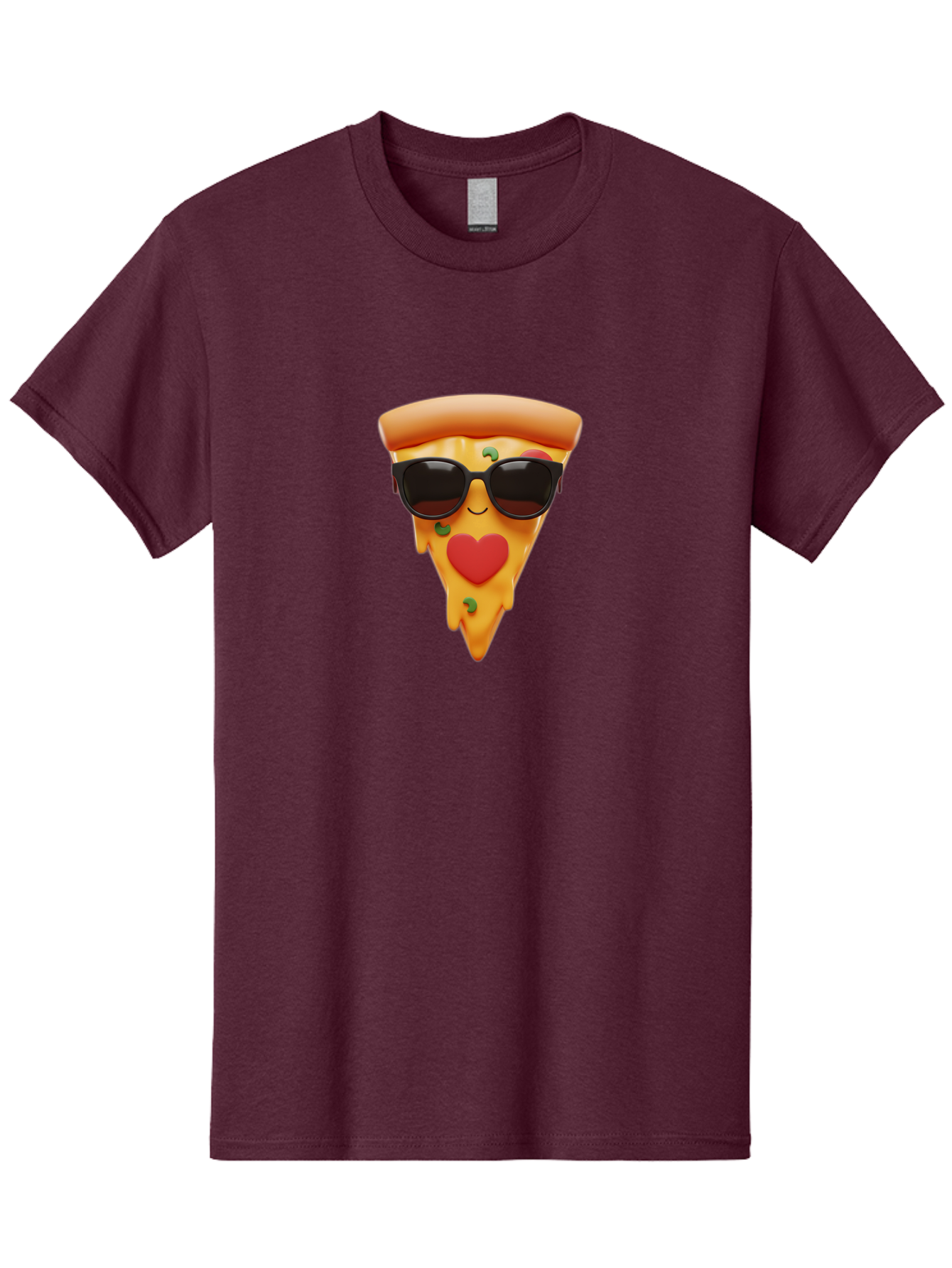 Pizza-Slice-With-Sunglasses Men'S Graphic Tee, 100% Cotton, Comfortable Casual Summer Wear, Machine Washable, Cool Pizza Slice, Sunglasses, Heart-Shaped Mouth, Cartoon Character, Cheesy Goodness, Foodie Fun, Playful Vibe, Tasty Treat, Bac315