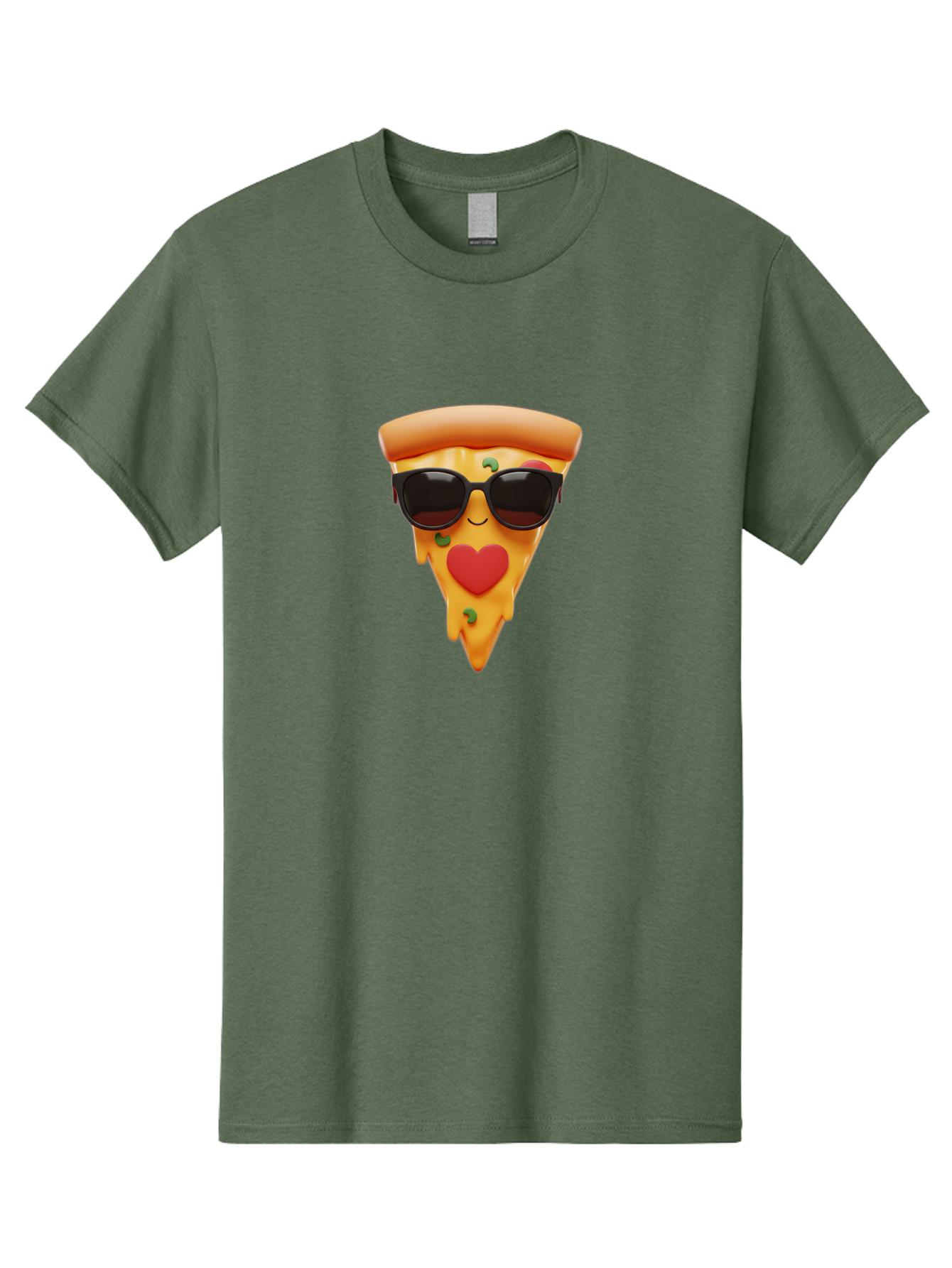 Pizza-Slice-With-Sunglasses Men'S Graphic Tee, 100% Cotton, Comfortable Casual Summer Wear, Machine Washable, Cool Pizza Slice, Sunglasses, Heart-Shaped Mouth, Cartoon Character, Cheesy Goodness, Foodie Fun, Playful Vibe, Tasty Treat, Bac315