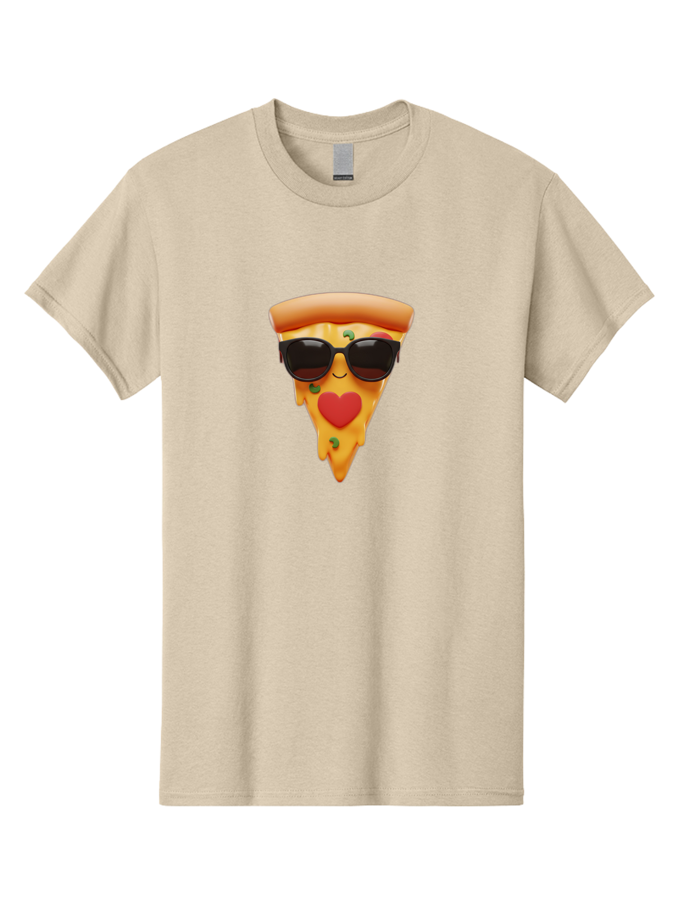 Pizza-Slice-With-Sunglasses Men'S Graphic Tee, 100% Cotton, Comfortable Casual Summer Wear, Machine Washable, Cool Pizza Slice, Sunglasses, Heart-Shaped Mouth, Cartoon Character, Cheesy Goodness, Foodie Fun, Playful Vibe, Tasty Treat, Bac315