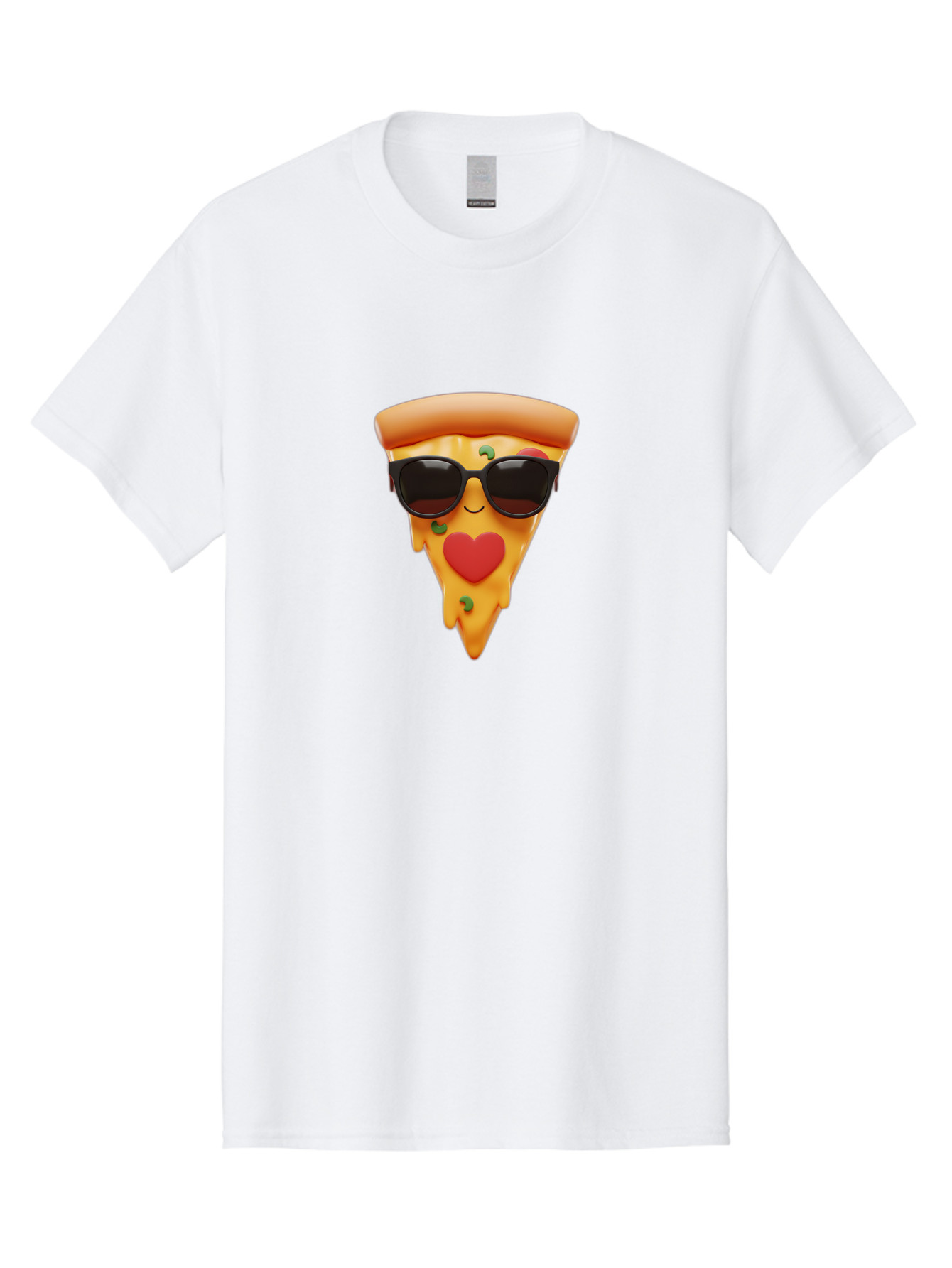 Pizza-Slice-With-Sunglasses Men'S Graphic Tee, 100% Cotton, Comfortable Casual Summer Wear, Machine Washable, Cool Pizza Slice, Sunglasses, Heart-Shaped Mouth, Cartoon Character, Cheesy Goodness, Foodie Fun, Playful Vibe, Tasty Treat, Bac315