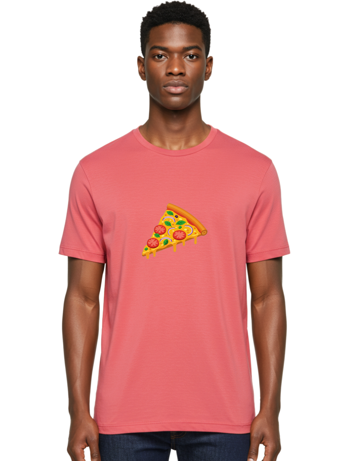 Pizza-Slice Men'S Graphic Tee, 100% Cotton, Comfortable Casual Summer Wear, Machine Washable, Cheesy Pizza Slice, Tomato Sauce, Melted Mozzarella, Fresh Basil, Onion Rings, Olives, Italian Food, Delicious Meal, Appetizing Dish, Savory Treat Bac316