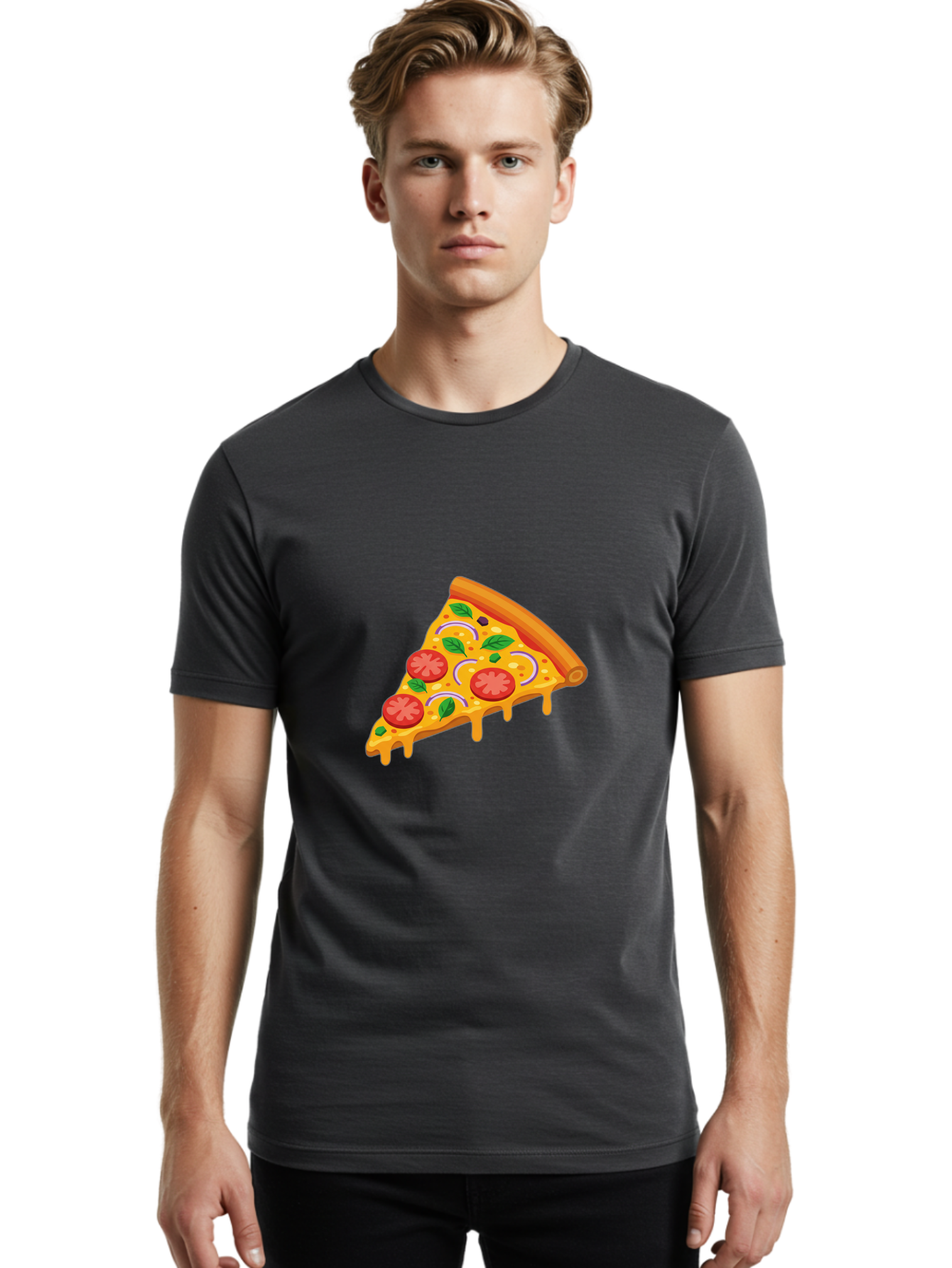 Pizza-Slice Men'S Graphic Tee, 100% Cotton, Comfortable Casual Summer Wear, Machine Washable, Cheesy Pizza Slice, Tomato Sauce, Melted Mozzarella, Fresh Basil, Onion Rings, Olives, Italian Food, Delicious Meal, Appetizing Dish, Savory Treat Bac316