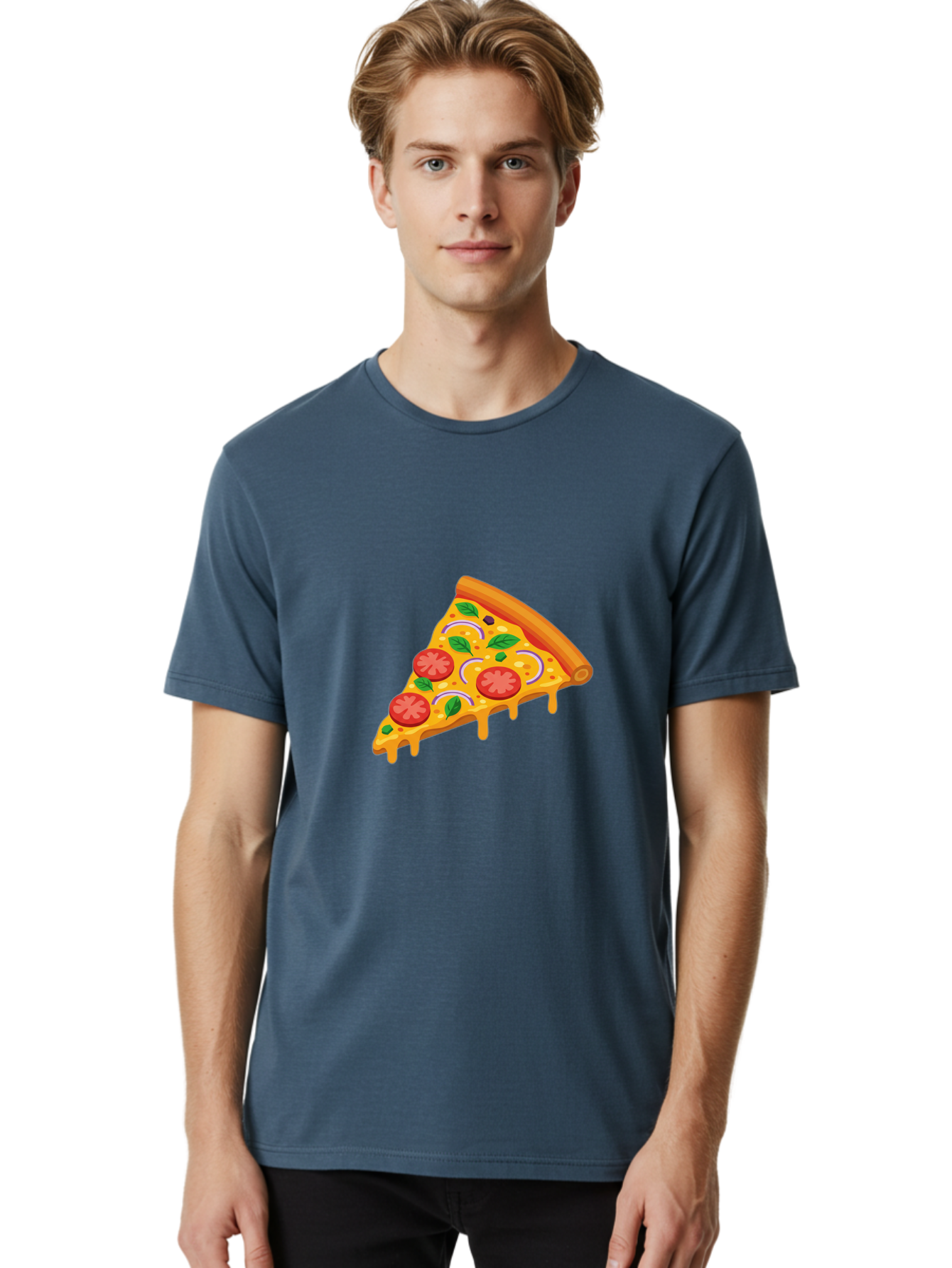 Pizza-Slice Men'S Graphic Tee, 100% Cotton, Comfortable Casual Summer Wear, Machine Washable, Cheesy Pizza Slice, Tomato Sauce, Melted Mozzarella, Fresh Basil, Onion Rings, Olives, Italian Food, Delicious Meal, Appetizing Dish, Savory Treat Bac316