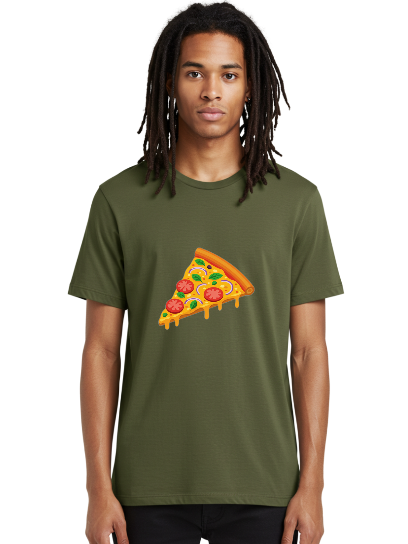 Pizza-Slice Men'S Graphic Tee, 100% Cotton, Comfortable Casual Summer Wear, Machine Washable, Cheesy Pizza Slice, Tomato Sauce, Melted Mozzarella, Fresh Basil, Onion Rings, Olives, Italian Food, Delicious Meal, Appetizing Dish, Savory Treat Bac316