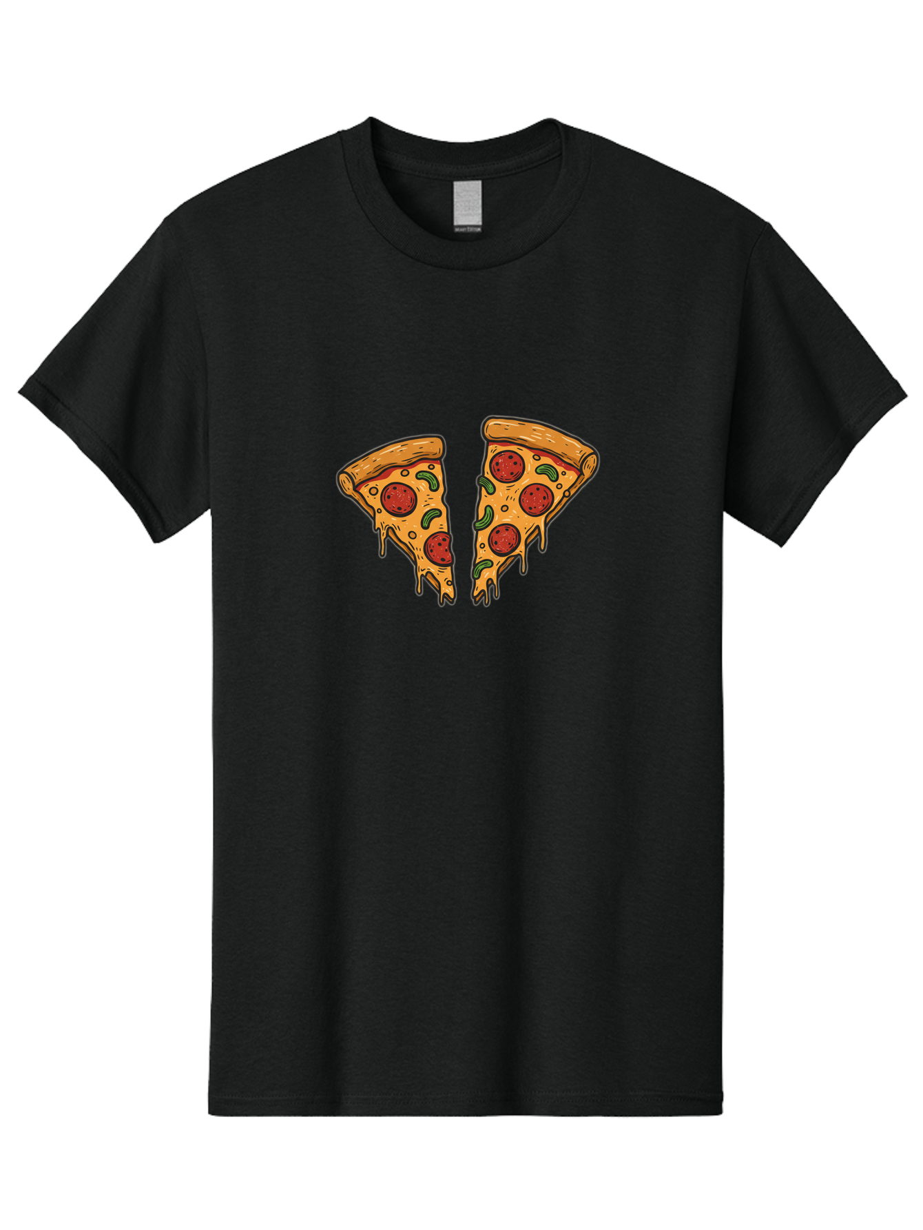 Pizza-Slices-1 Men'S Graphic Tee, 100% Cotton, Comfortable Casual Summer Wear, Machine Washable, Cheesy Pizza, Pepperoni Slices, Melted Cheese, Italian Food, Two Pizza Slices, Cartoon Style, Pizza Graphics, Food Illustration, Cheesy Goodness Bac317