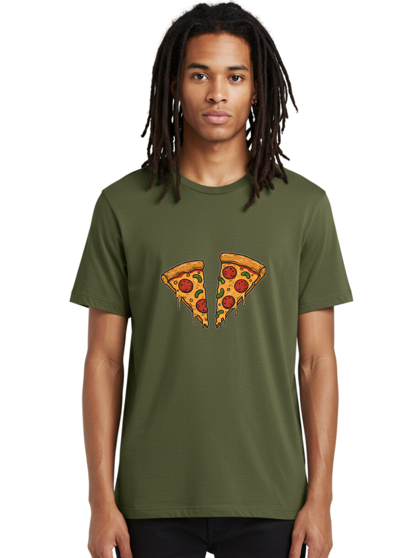 Pizza-Slices-1 Men'S Graphic Tee, 100% Cotton, Comfortable Casual Summer Wear, Machine Washable, Cheesy Pizza, Pepperoni Slices, Melted Cheese, Italian Food, Two Pizza Slices, Cartoon Style, Pizza Graphics, Food Illustration, Cheesy Goodness Bac317
