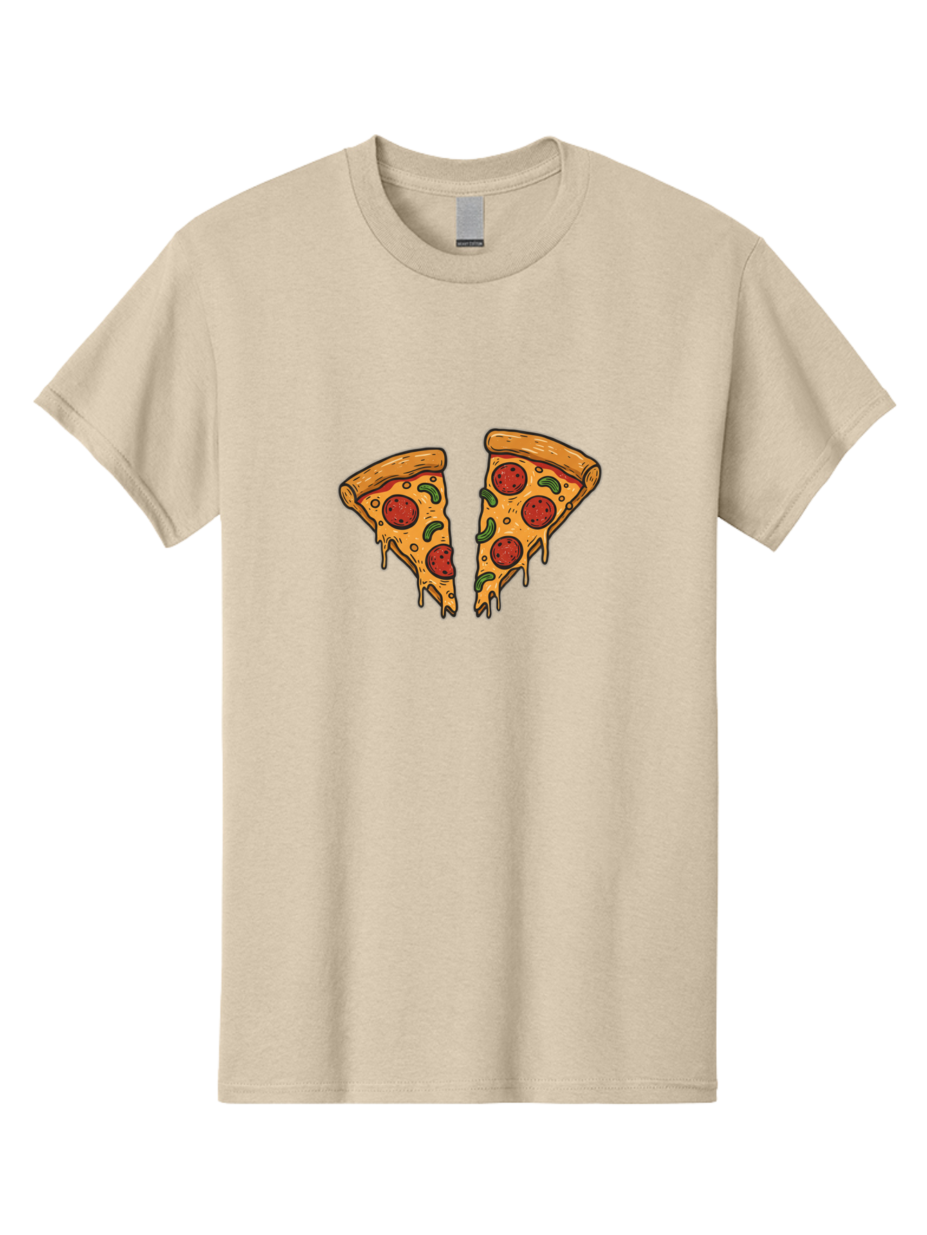 Pizza-Slices-1 Men'S Graphic Tee, 100% Cotton, Comfortable Casual Summer Wear, Machine Washable, Cheesy Pizza, Pepperoni Slices, Melted Cheese, Italian Food, Two Pizza Slices, Cartoon Style, Pizza Graphics, Food Illustration, Cheesy Goodness Bac317