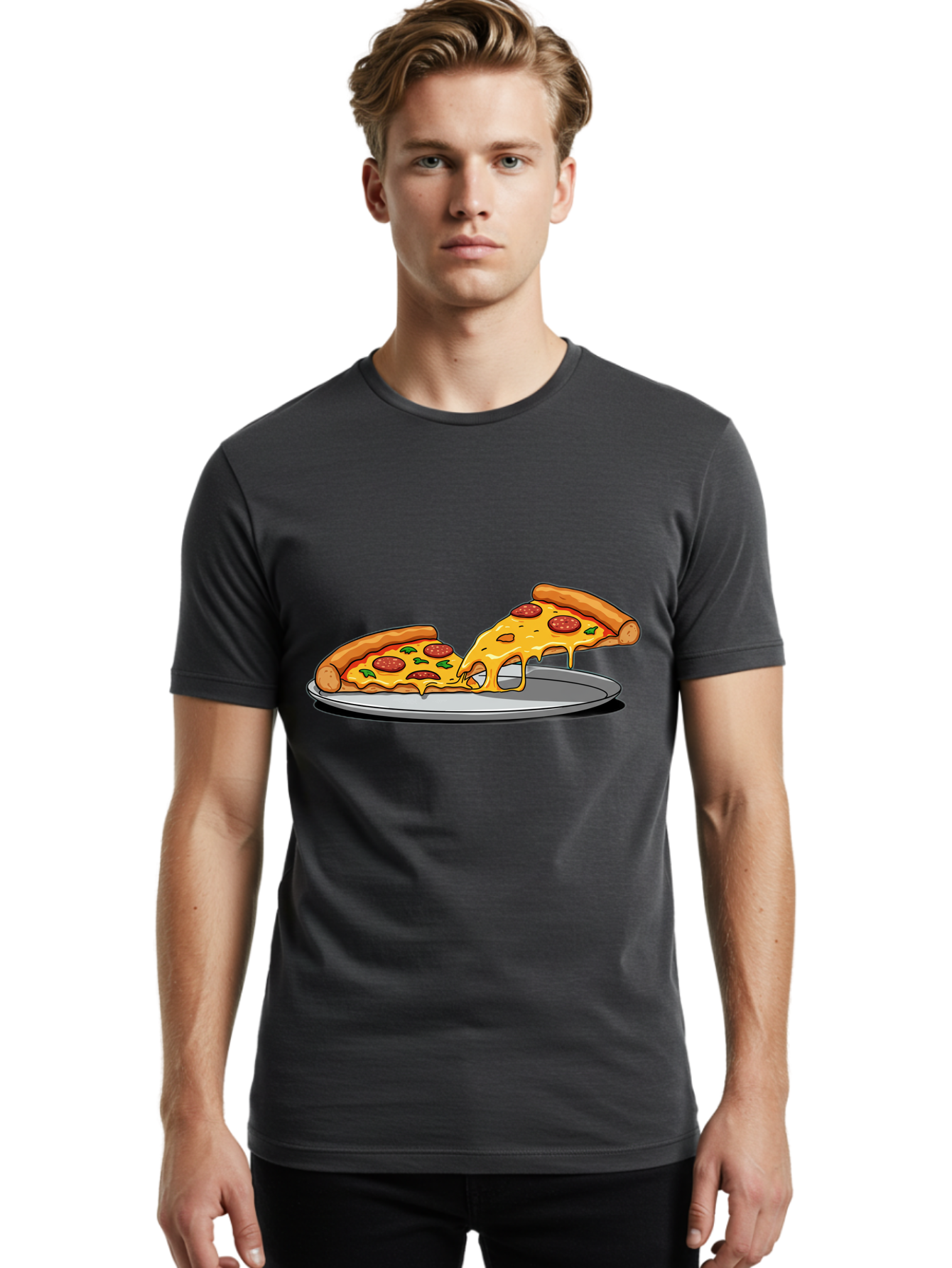 Pizza-Slices Men'S Graphic Tee, 100% Cotton, Comfortable Casual Summer Wear, Machine Washable, Pepperoni Pizza, Cheesy Goodness, Melted Cheese, Italian Food, Pizza Slices, Savory Delight, Foodie Favorite, Cheesy Pull Bac318