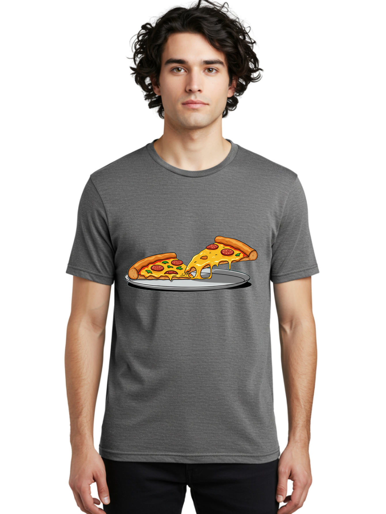 Pizza-Slices Men'S Graphic Tee, 100% Cotton, Comfortable Casual Summer Wear, Machine Washable, Pepperoni Pizza, Cheesy Goodness, Melted Cheese, Italian Food, Pizza Slices, Savory Delight, Foodie Favorite, Cheesy Pull Bac318
