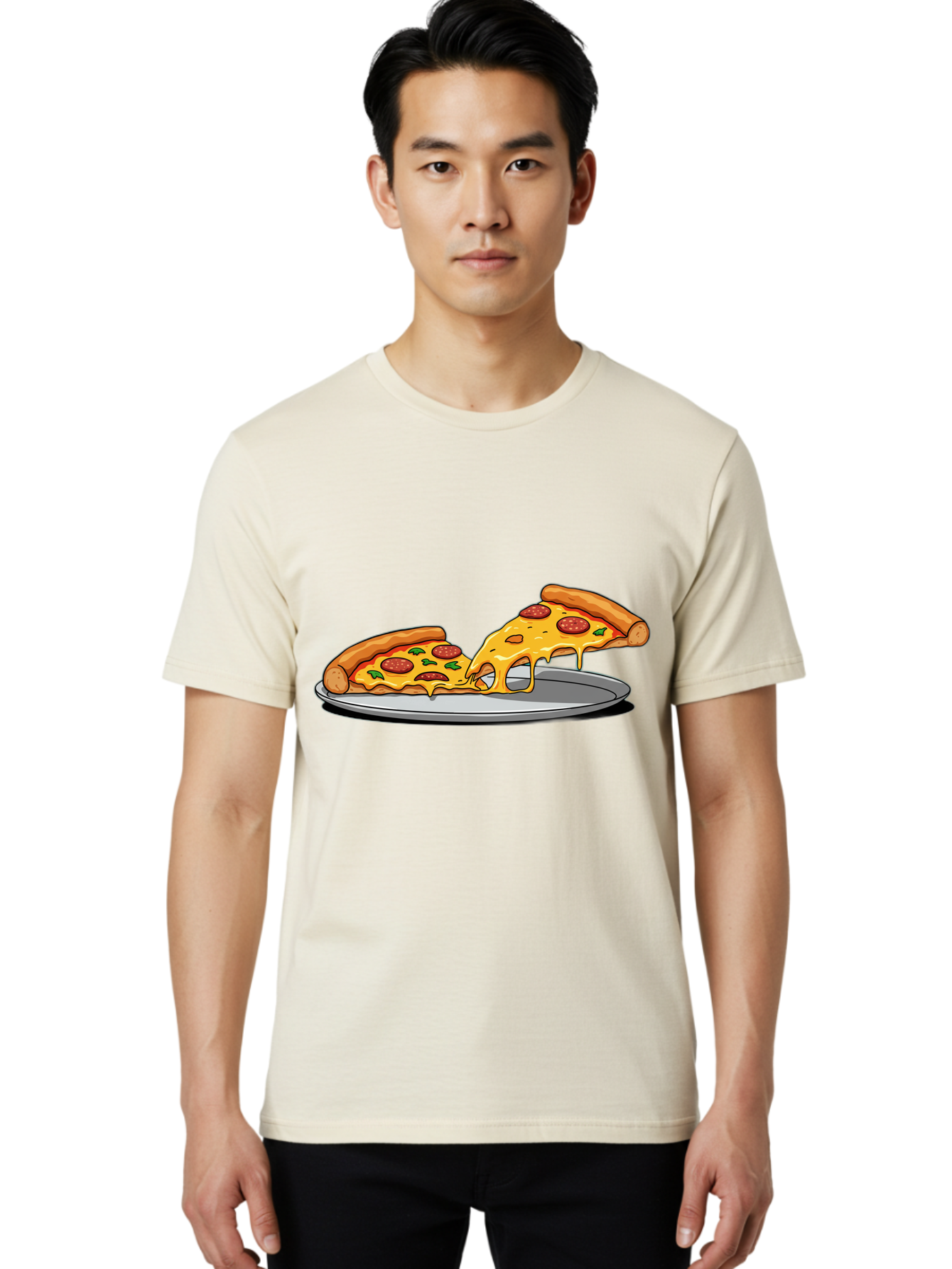 Pizza-Slices Men'S Graphic Tee, 100% Cotton, Comfortable Casual Summer Wear, Machine Washable, Pepperoni Pizza, Cheesy Goodness, Melted Cheese, Italian Food, Pizza Slices, Savory Delight, Foodie Favorite, Cheesy Pull Bac318