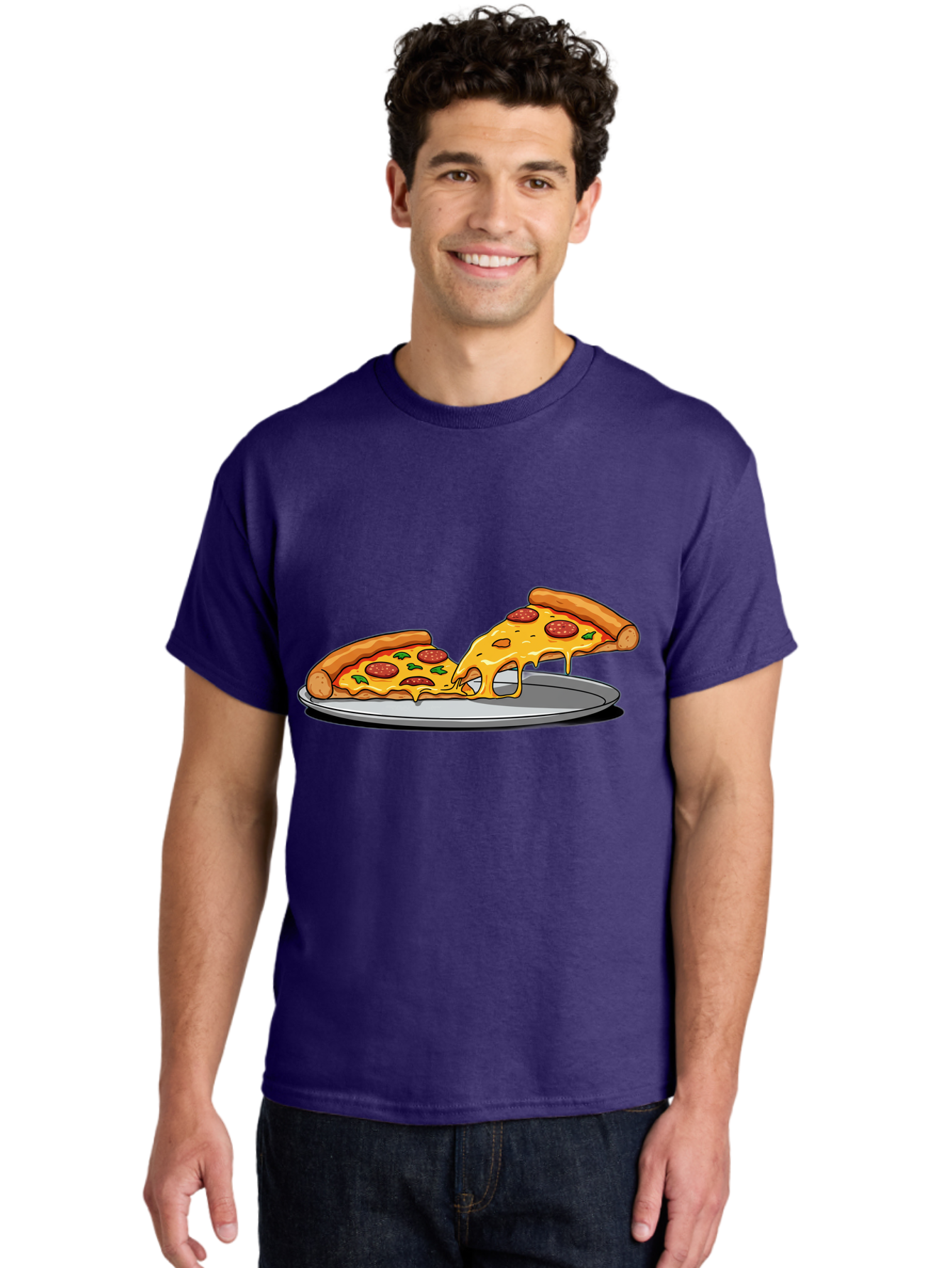 Pizza-Slices Men'S Graphic Tee, 100% Cotton, Comfortable Casual Summer Wear, Machine Washable, Pepperoni Pizza, Cheesy Goodness, Melted Cheese, Italian Food, Pizza Slices, Savory Delight, Foodie Favorite, Cheesy Pull Bac318