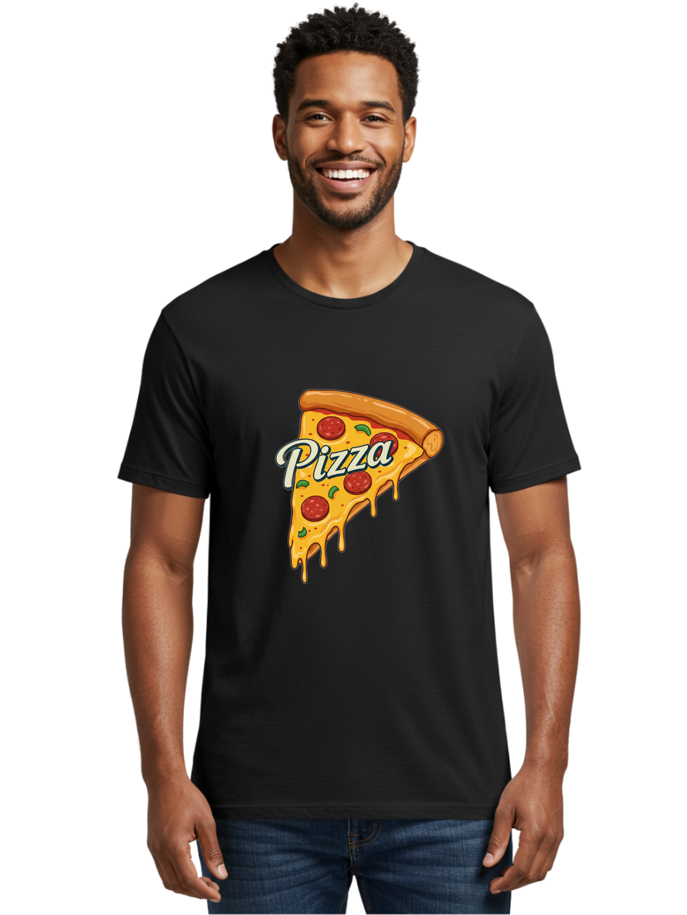 Pizza Men'S Graphic Tee, 100% Cotton, Comfortable Casual Summer Wear, Machine Washable, Cheesy Pizza Slice, Pepperoni Pizza, Melted Cheese, Green Peppers, Pizza Toppings, Italian Food, Delicious Pizza Bac320