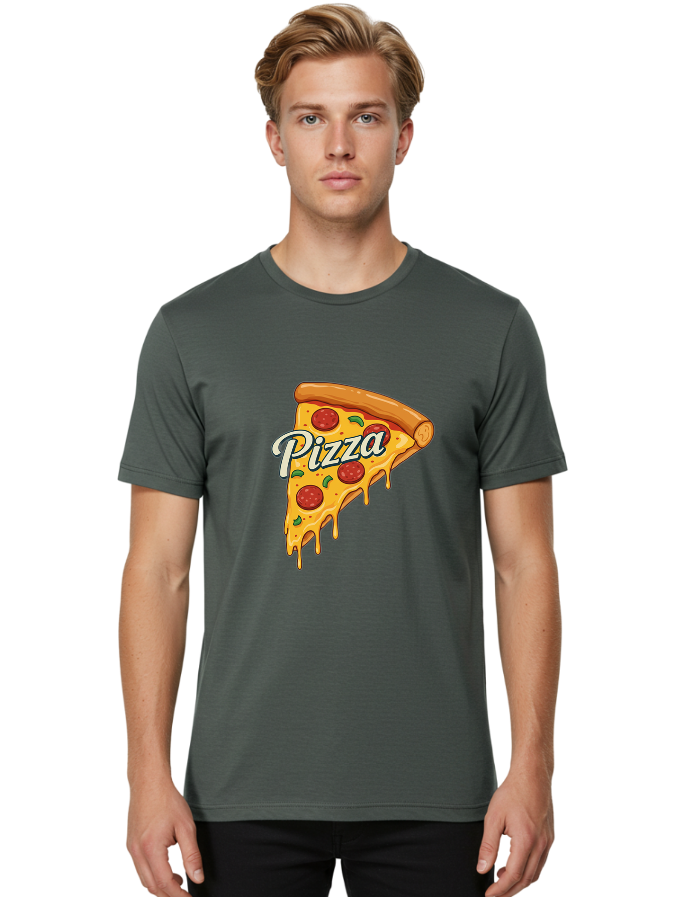 Pizza Men'S Graphic Tee, 100% Cotton, Comfortable Casual Summer Wear, Machine Washable, Cheesy Pizza Slice, Pepperoni Pizza, Melted Cheese, Green Peppers, Pizza Toppings, Italian Food, Delicious Pizza Bac320