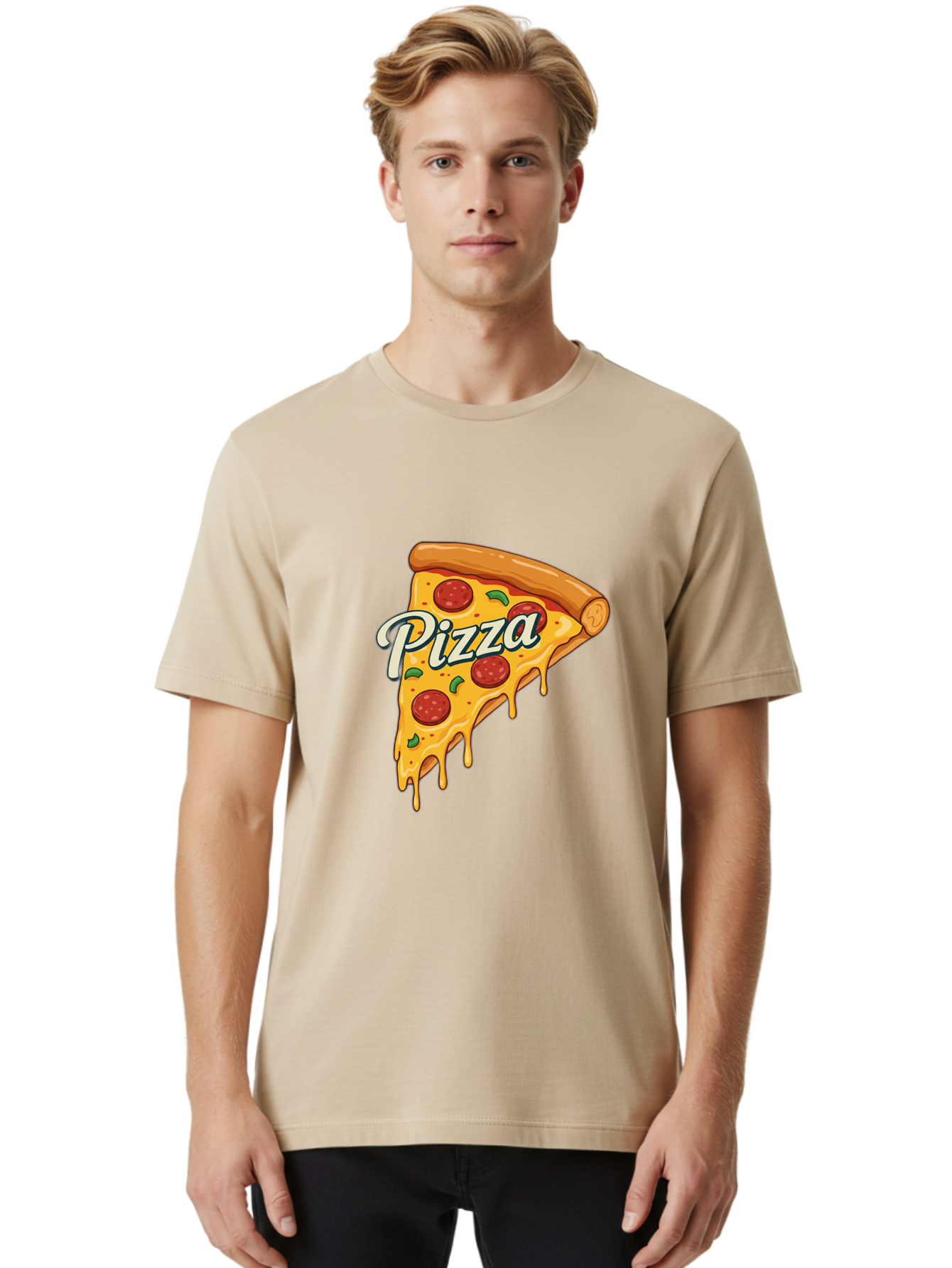 Pizza Men'S Graphic Tee, 100% Cotton, Comfortable Casual Summer Wear, Machine Washable, Cheesy Pizza Slice, Pepperoni Pizza, Melted Cheese, Green Peppers, Pizza Toppings, Italian Food, Delicious Pizza Bac320
