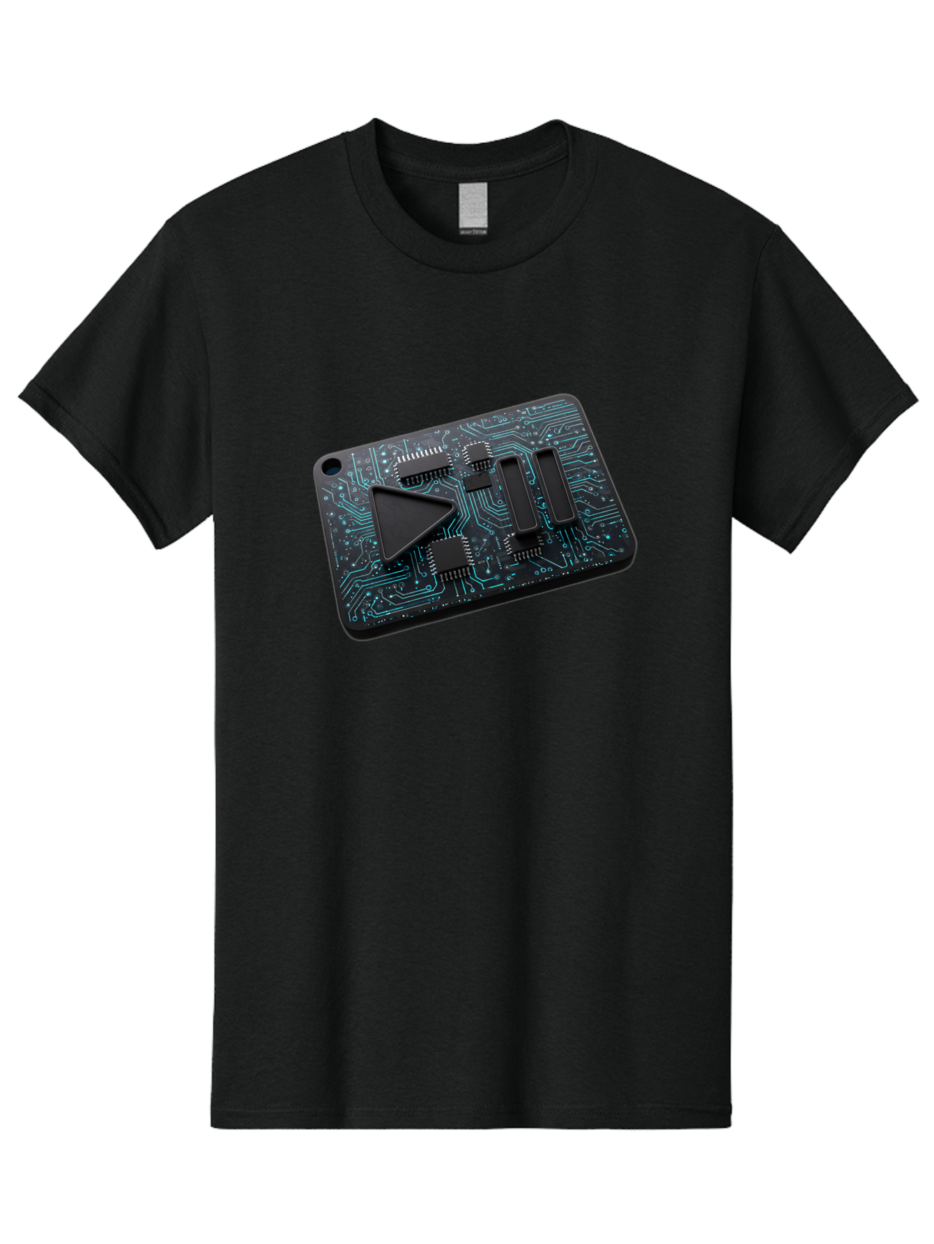 Play-Button-Circuit-Card Men'S Graphic Tee, 100% Cotton, Comfortable Casual Summer Wear, Machine Washable, Media Controls, Play Button, Circuit Board, Electronic Device, Futuristic Design, Modern Technology, Sleek Interface, User Experience, Bac325