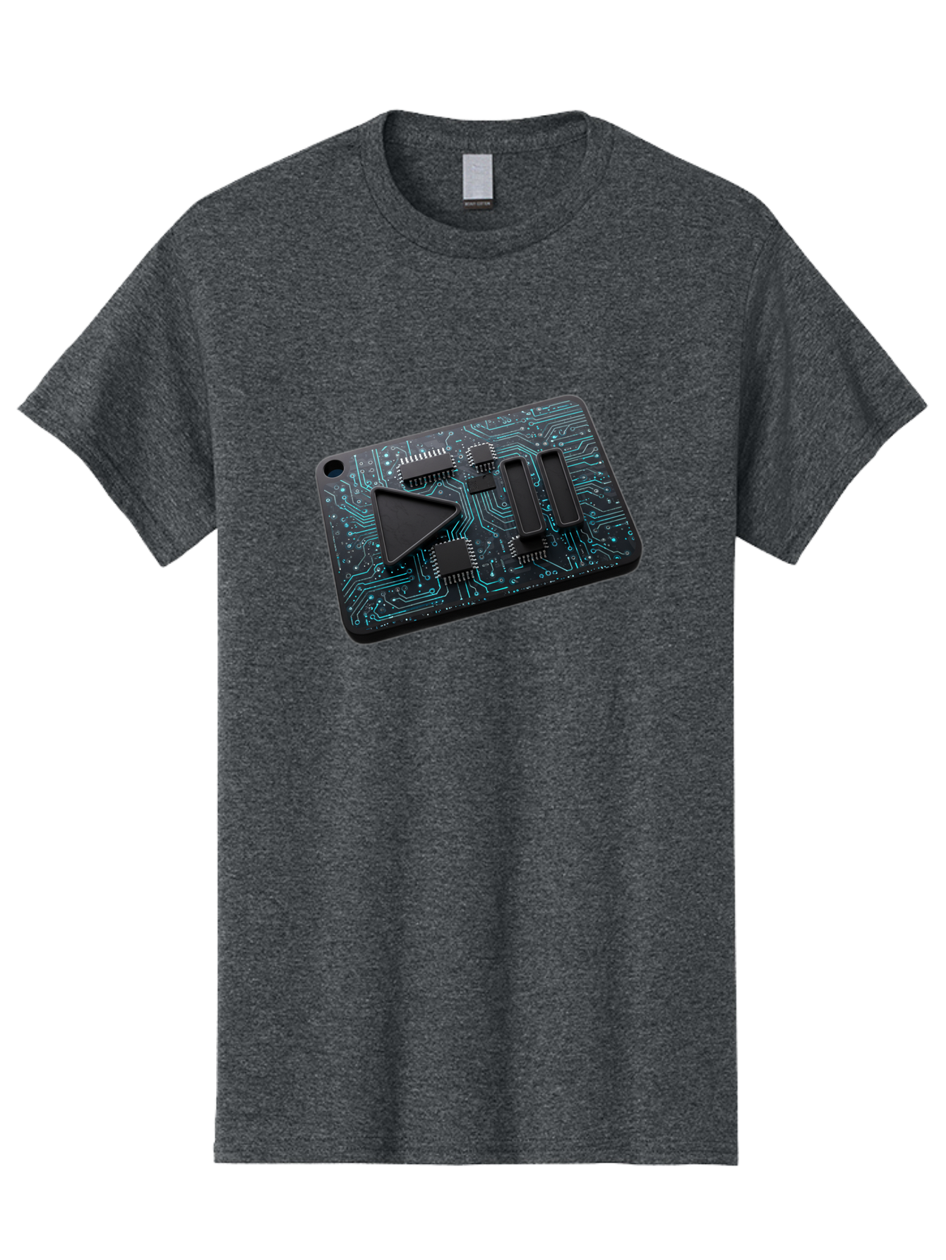 Play-Button-Circuit-Card Men'S Graphic Tee, 100% Cotton, Comfortable Casual Summer Wear, Machine Washable, Media Controls, Play Button, Circuit Board, Electronic Device, Futuristic Design, Modern Technology, Sleek Interface, User Experience, Bac325