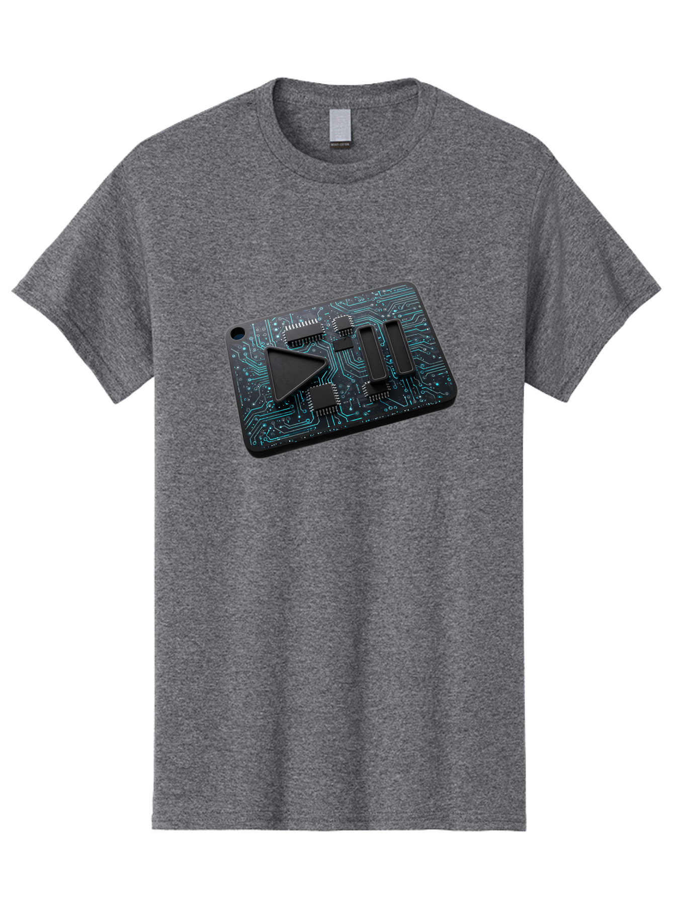 Play-Button-Circuit-Card Men'S Graphic Tee, 100% Cotton, Comfortable Casual Summer Wear, Machine Washable, Media Controls, Play Button, Circuit Board, Electronic Device, Futuristic Design, Modern Technology, Sleek Interface, User Experience, Bac325