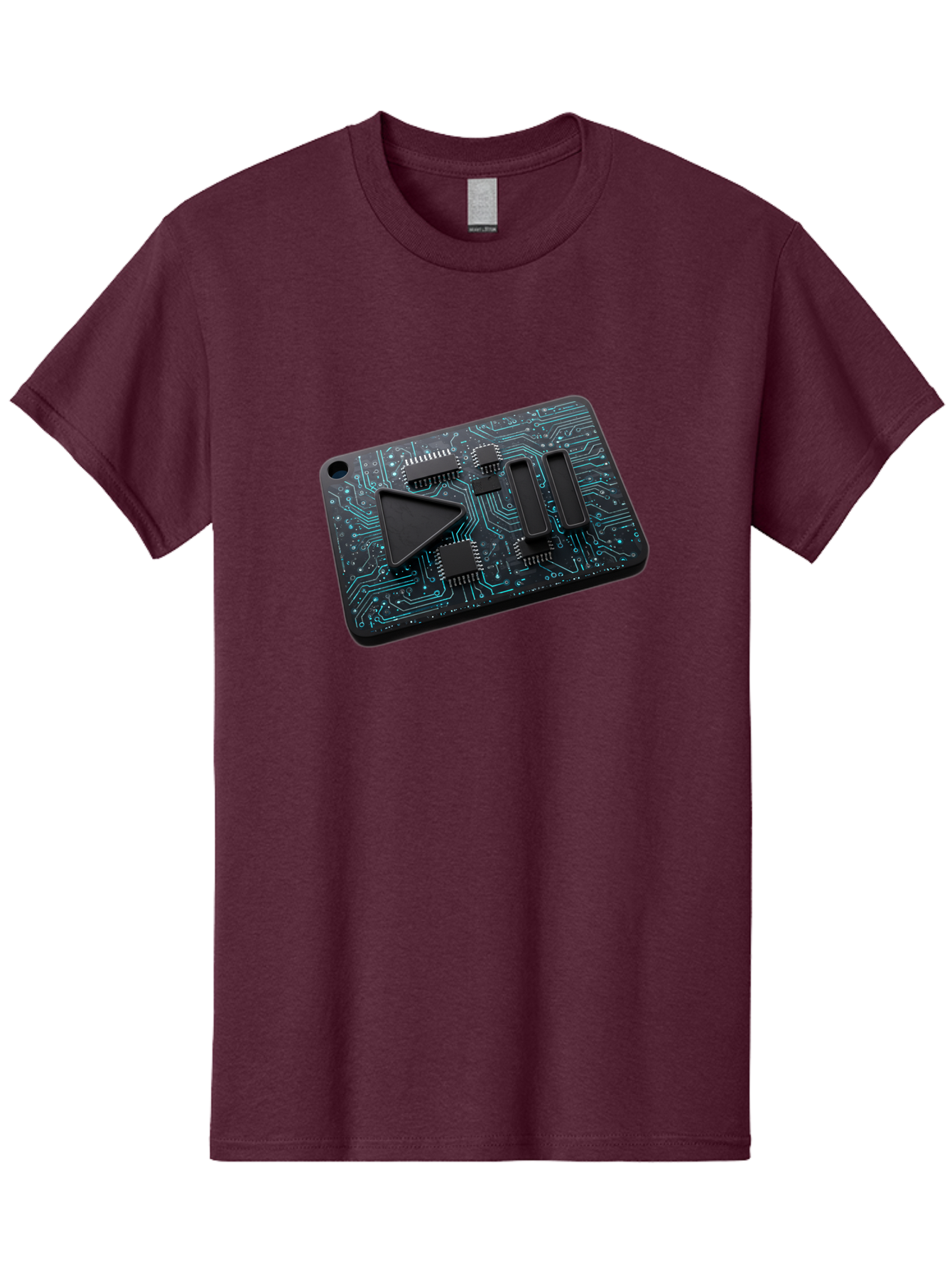 Play-Button-Circuit-Card Men'S Graphic Tee, 100% Cotton, Comfortable Casual Summer Wear, Machine Washable, Media Controls, Play Button, Circuit Board, Electronic Device, Futuristic Design, Modern Technology, Sleek Interface, User Experience, Bac325