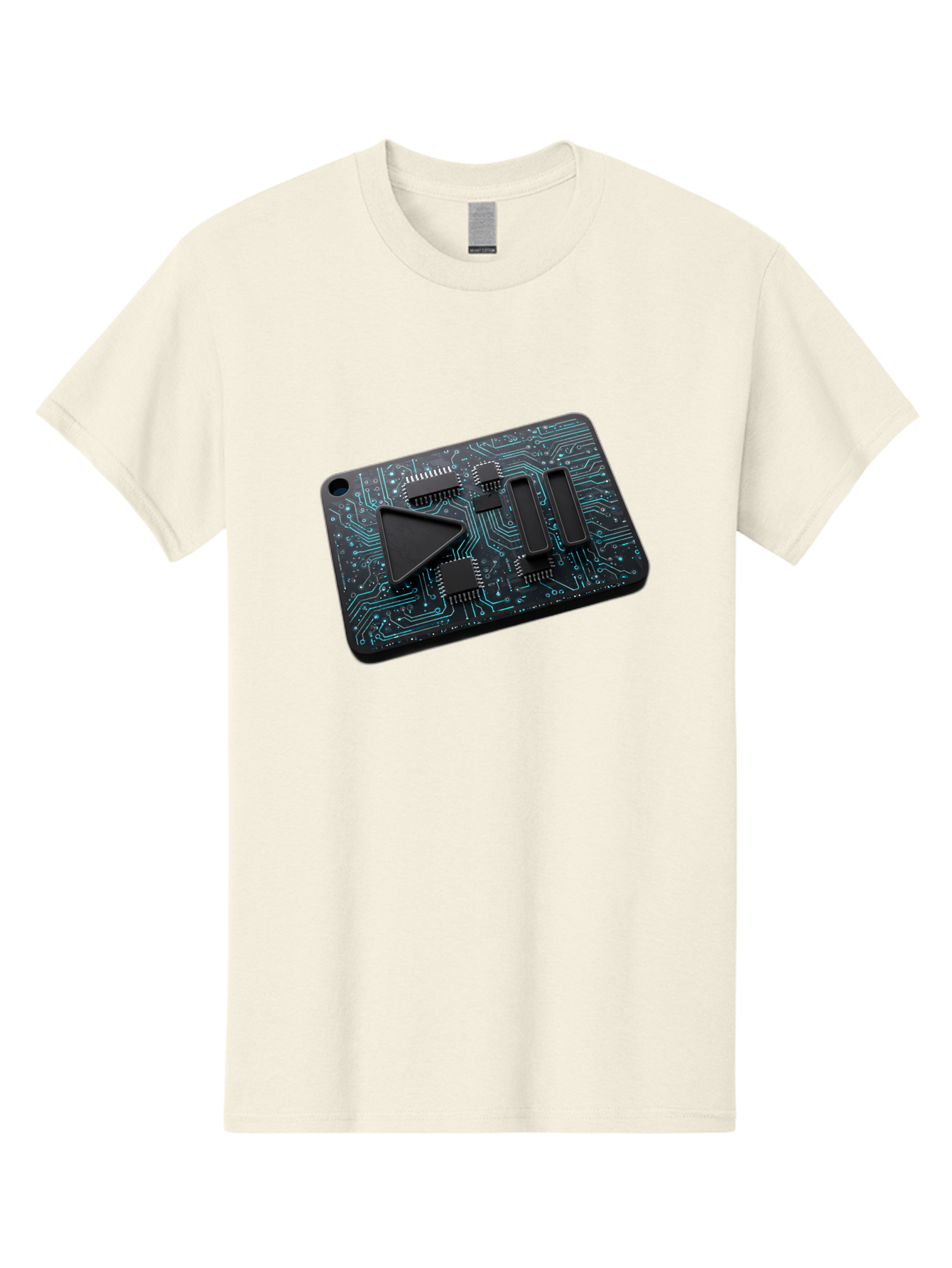 Play-Button-Circuit-Card Men'S Graphic Tee, 100% Cotton, Comfortable Casual Summer Wear, Machine Washable, Media Controls, Play Button, Circuit Board, Electronic Device, Futuristic Design, Modern Technology, Sleek Interface, User Experience, Bac325