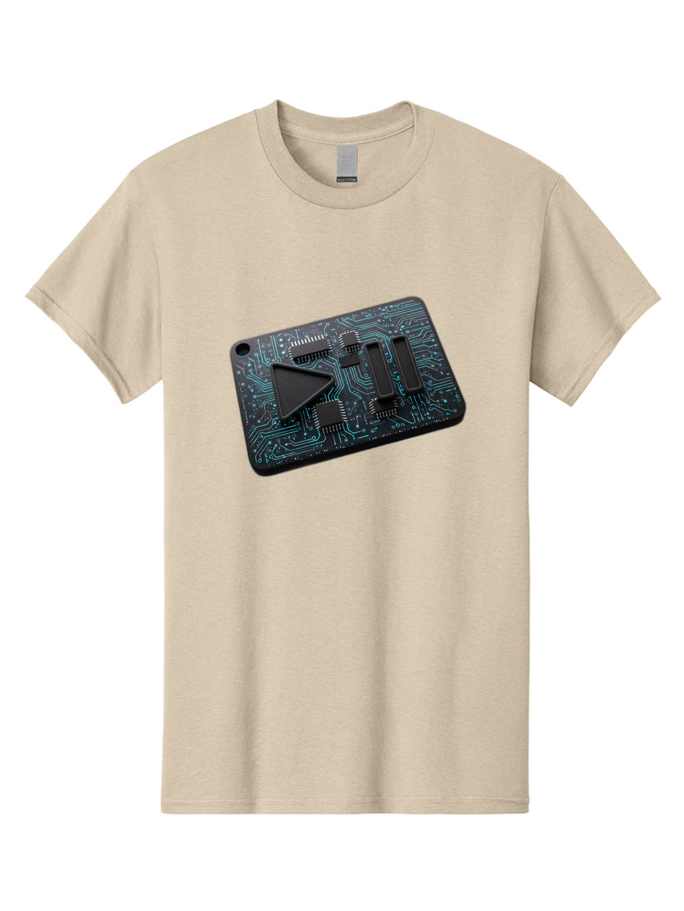 Play-Button-Circuit-Card Men'S Graphic Tee, 100% Cotton, Comfortable Casual Summer Wear, Machine Washable, Media Controls, Play Button, Circuit Board, Electronic Device, Futuristic Design, Modern Technology, Sleek Interface, User Experience, Bac325