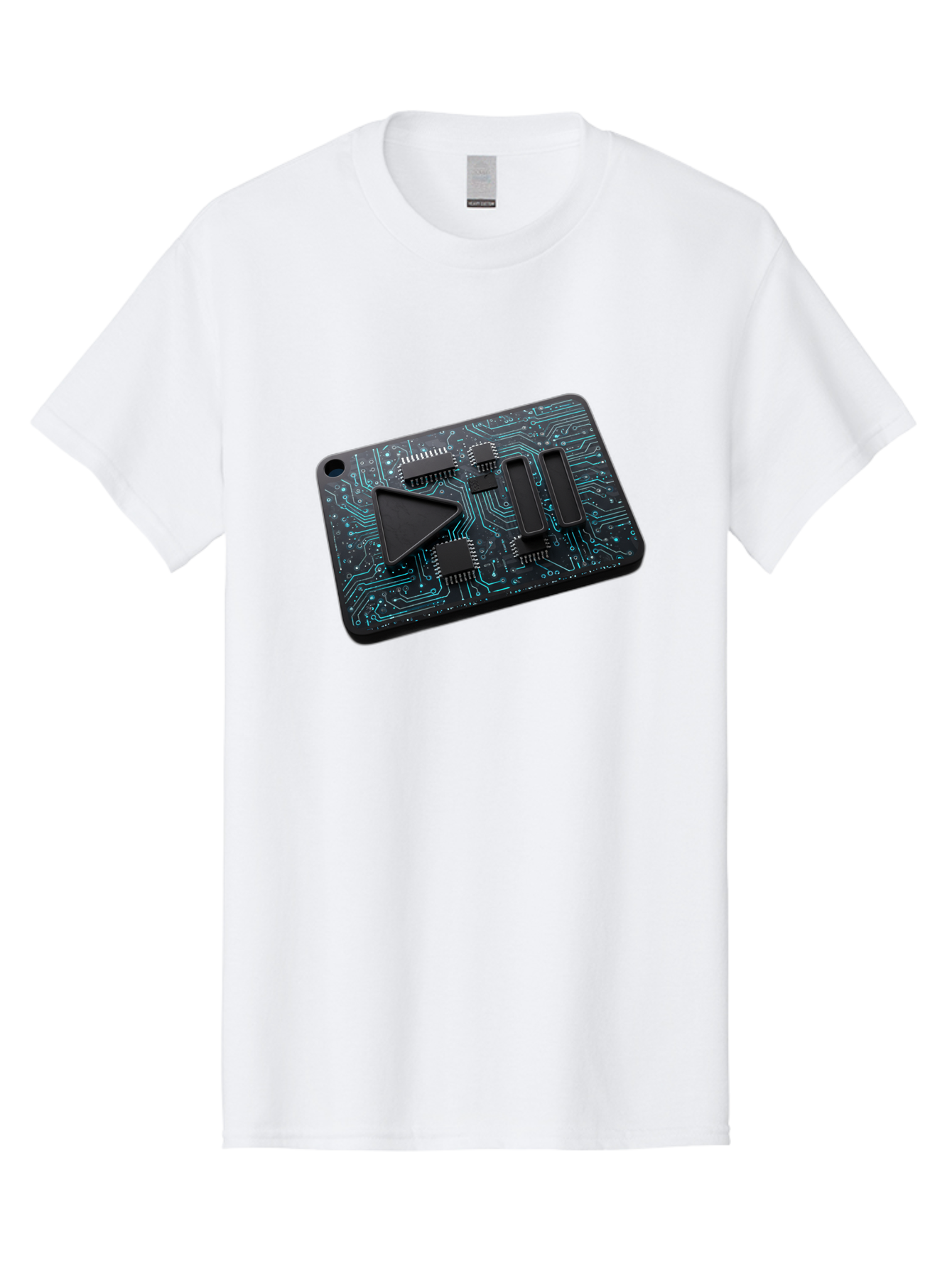 Play-Button-Circuit-Card Men'S Graphic Tee, 100% Cotton, Comfortable Casual Summer Wear, Machine Washable, Media Controls, Play Button, Circuit Board, Electronic Device, Futuristic Design, Modern Technology, Sleek Interface, User Experience, Bac325
